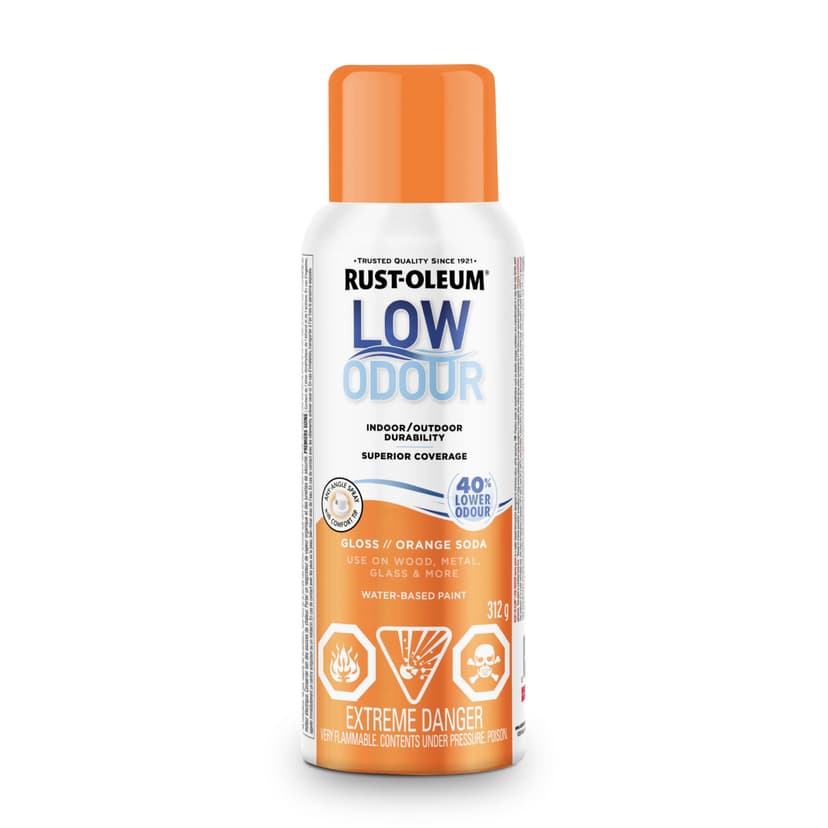 Rust-Oleum Low Odour Water-Based Paint Spray Aerosol, Gloss, Orange Soda, 312-g