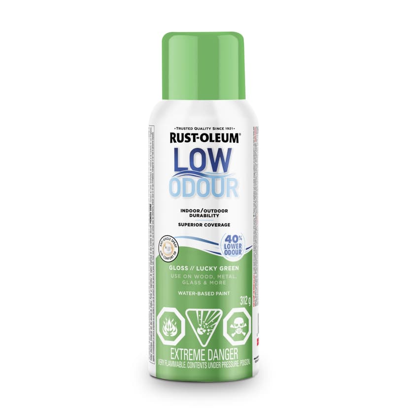 Rust-Oleum Low Odour Water-Based Paint Spray Aerosol, Gloss, Lucky Green, 312-g