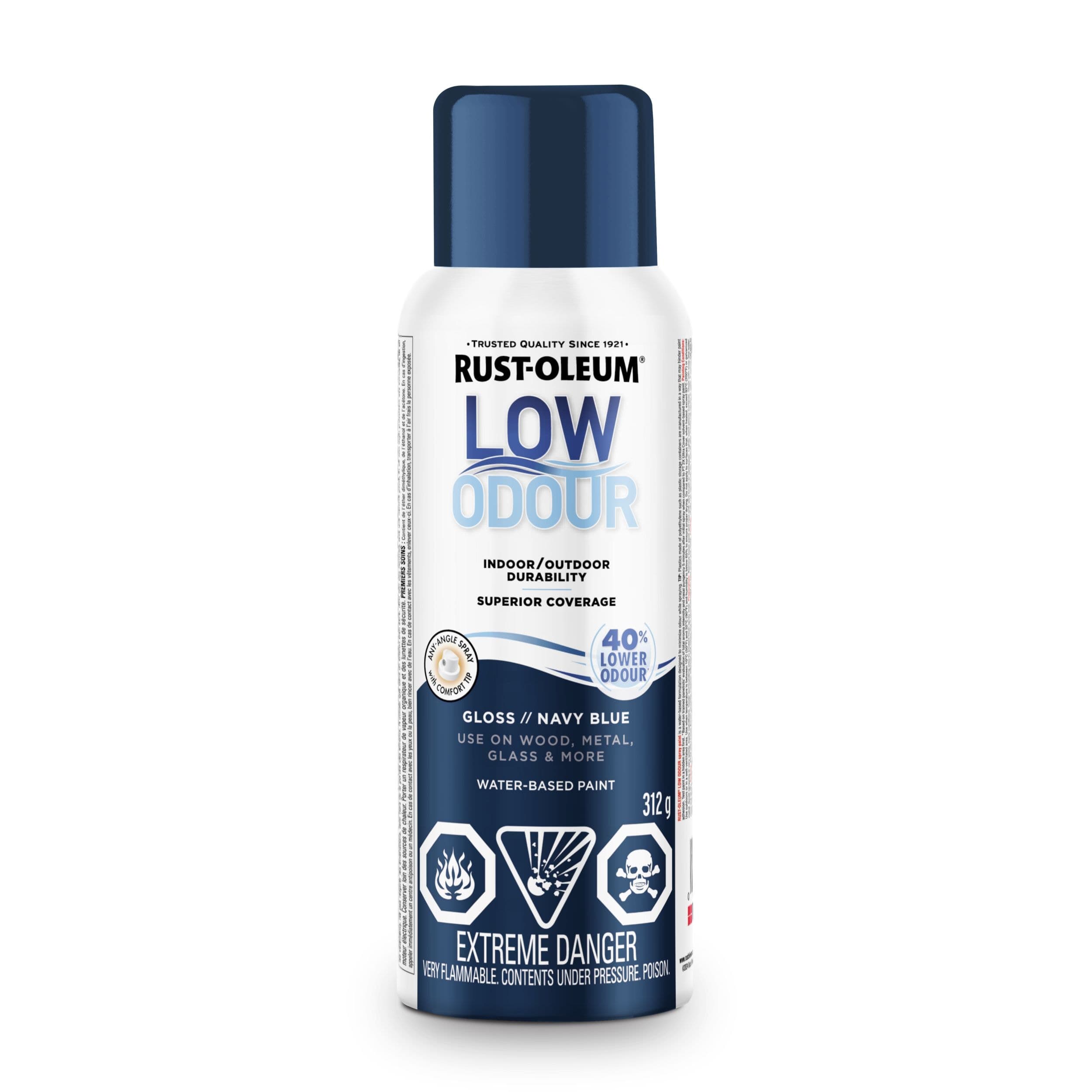 Rust-Oleum Low Odour Water-Based Paint Spray Aerosol, Gloss, Navy Blue, 312-g