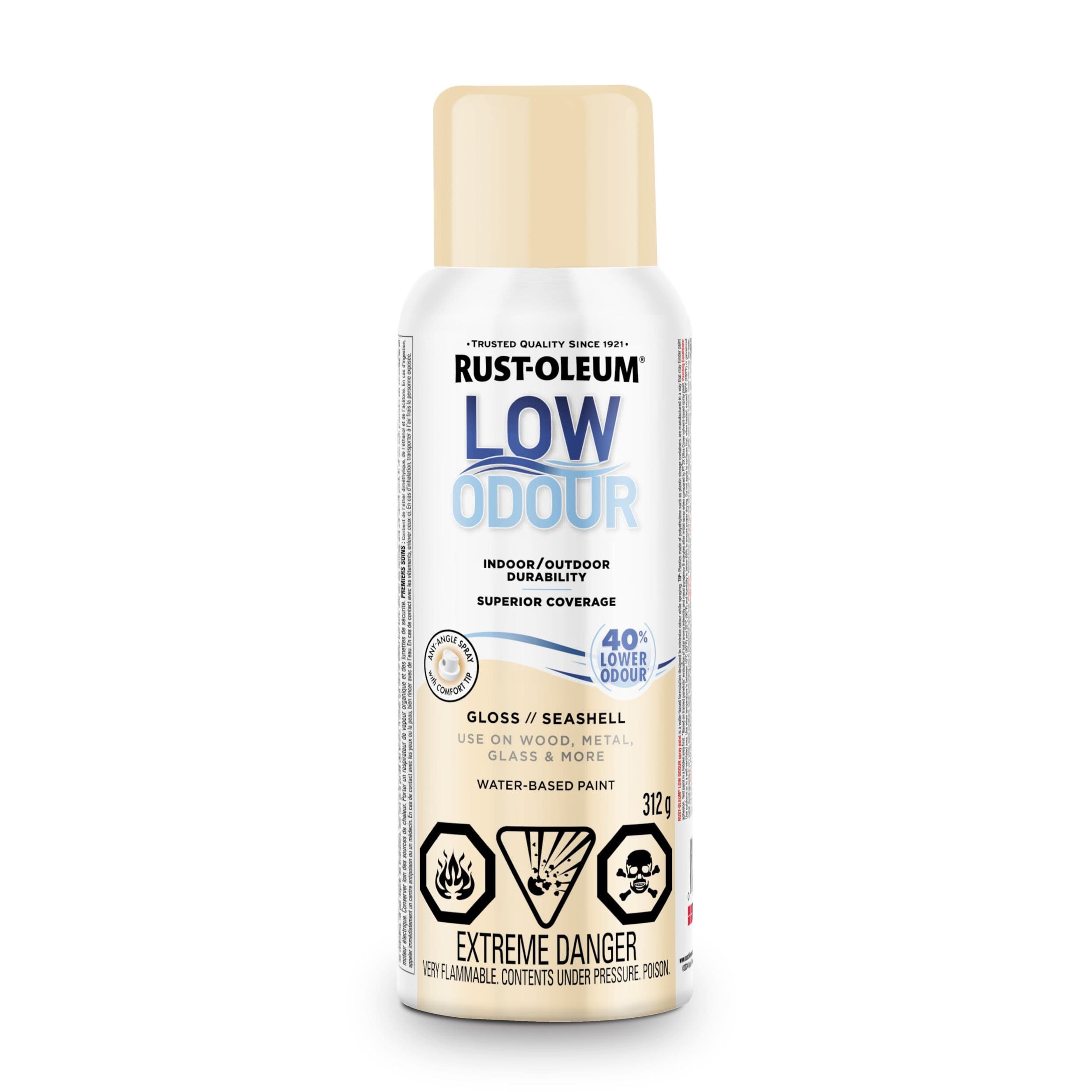Rust-Oleum Low Odour Water-Based Paint Spray Aerosol, Gloss, Linen White, 312-g