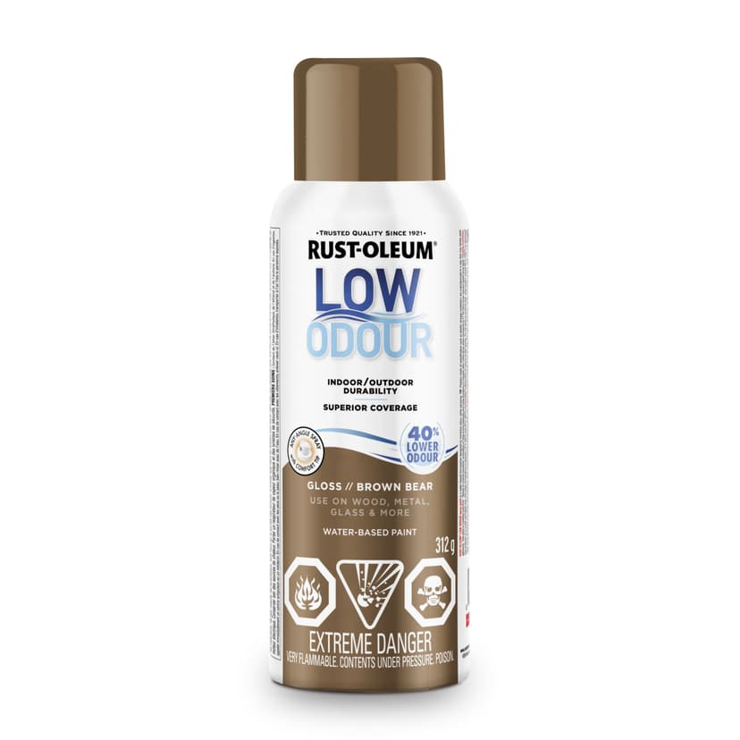 Rust-Oleum Low Odour Water-Based Paint Spray Aerosol, Gloss, Brown Bear, 312-g