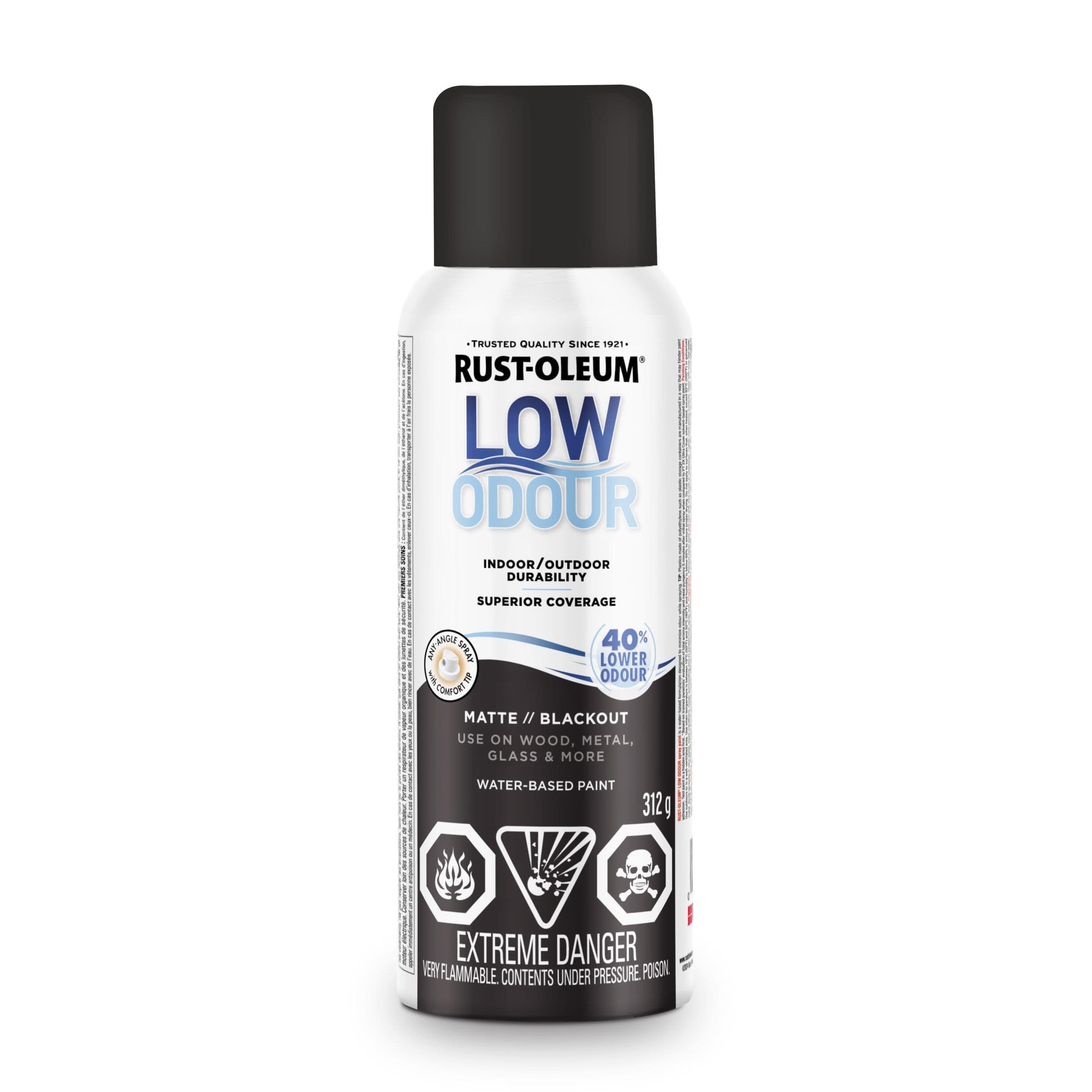 Rust-Oleum Low Odour Water-Based Paint Spray Aerosol, Matte, Blackout, 312-g