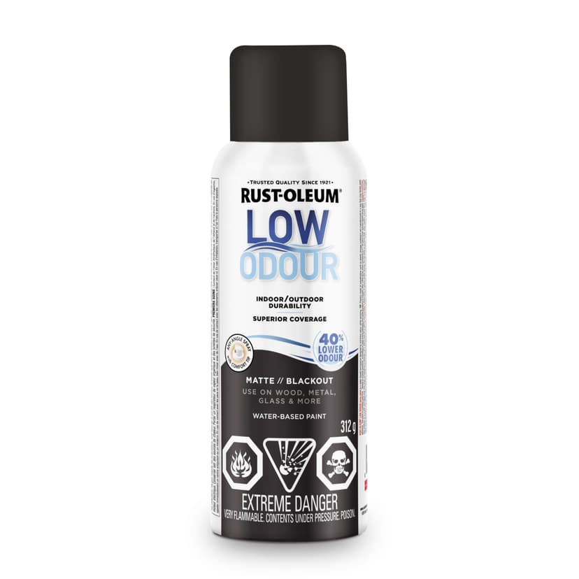 Rust-Oleum Low Odour Water-Based Paint Spray Aerosol, Matte, Blackout, 312-g