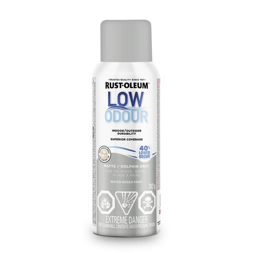 Rust-Oleum Low Odour Water-Based Paint Spray Aerosol, Matte, Dolphin Grey, 312-g