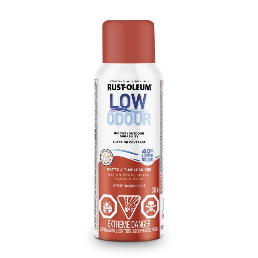 Rust-Oleum Low Odour Water-Based Paint Spray Aerosol, Matte, Red, 312-g
