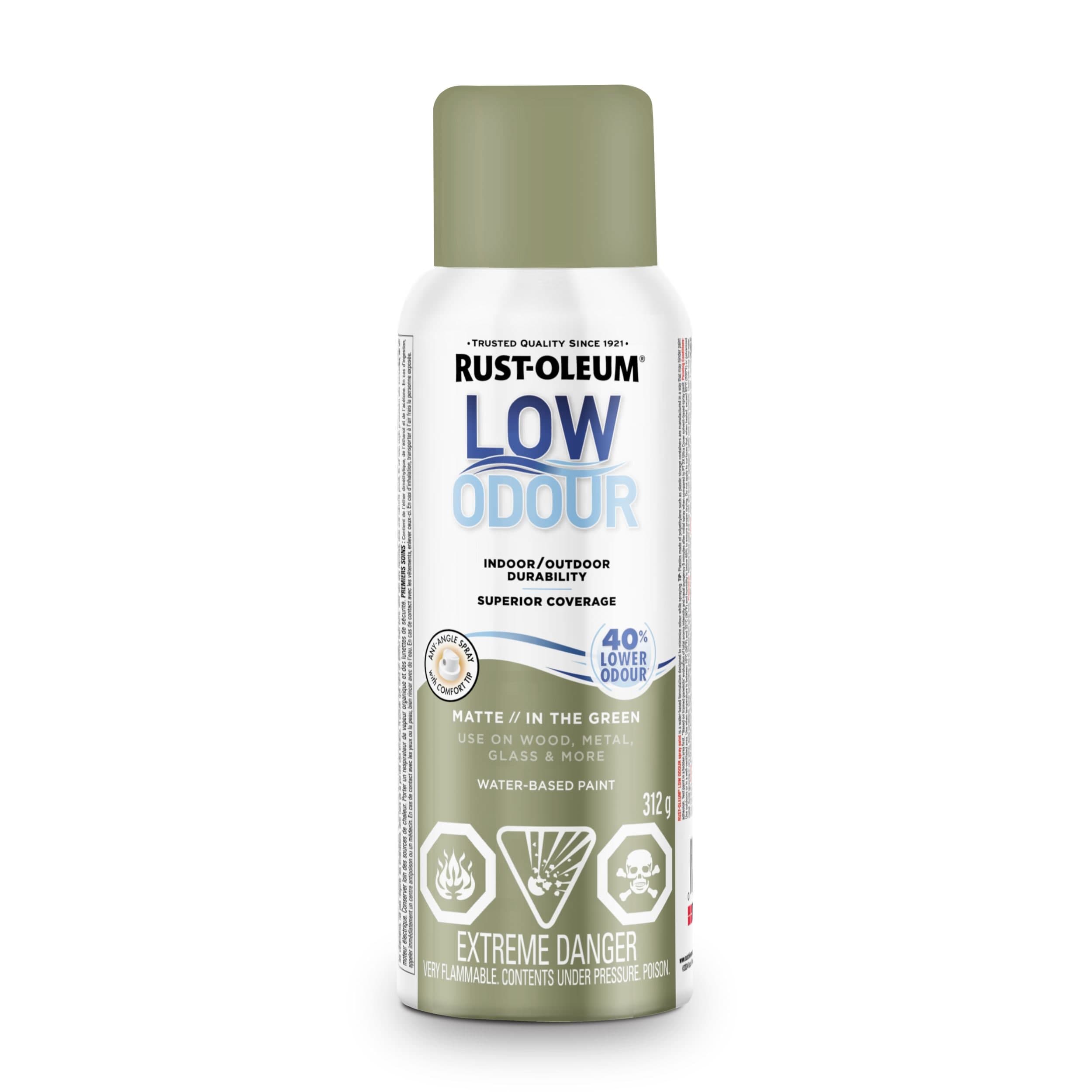 Rust-Oleum Low Odour Water-Based Paint Spray Aerosol, Matte, In the Green, 312-g