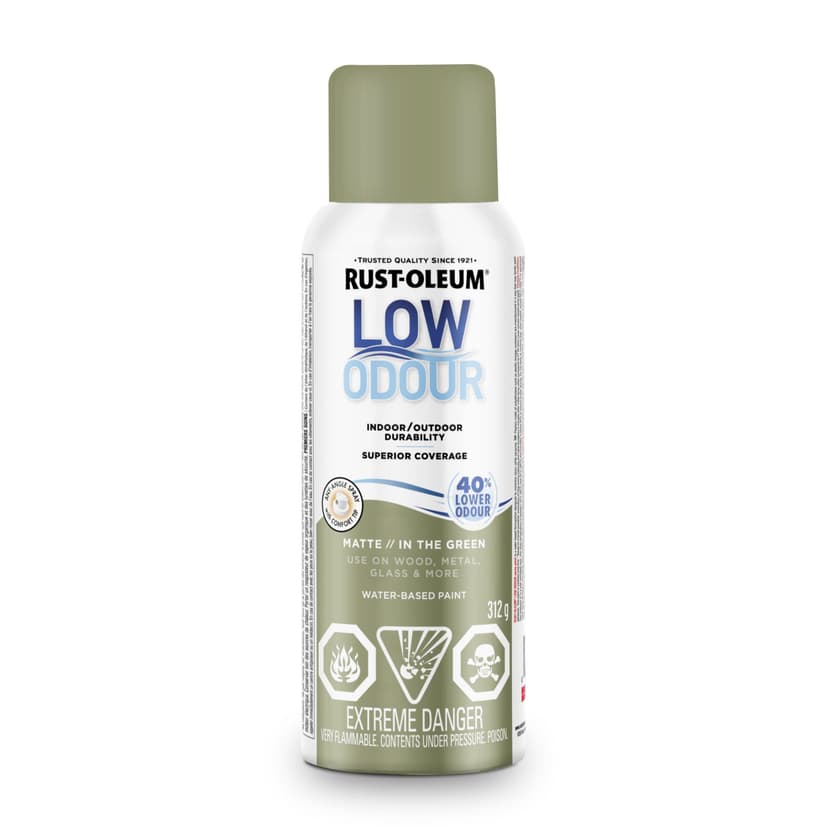 Rust-Oleum Low Odour Water-Based Paint Spray Aerosol, Matte, In the Green, 312-g