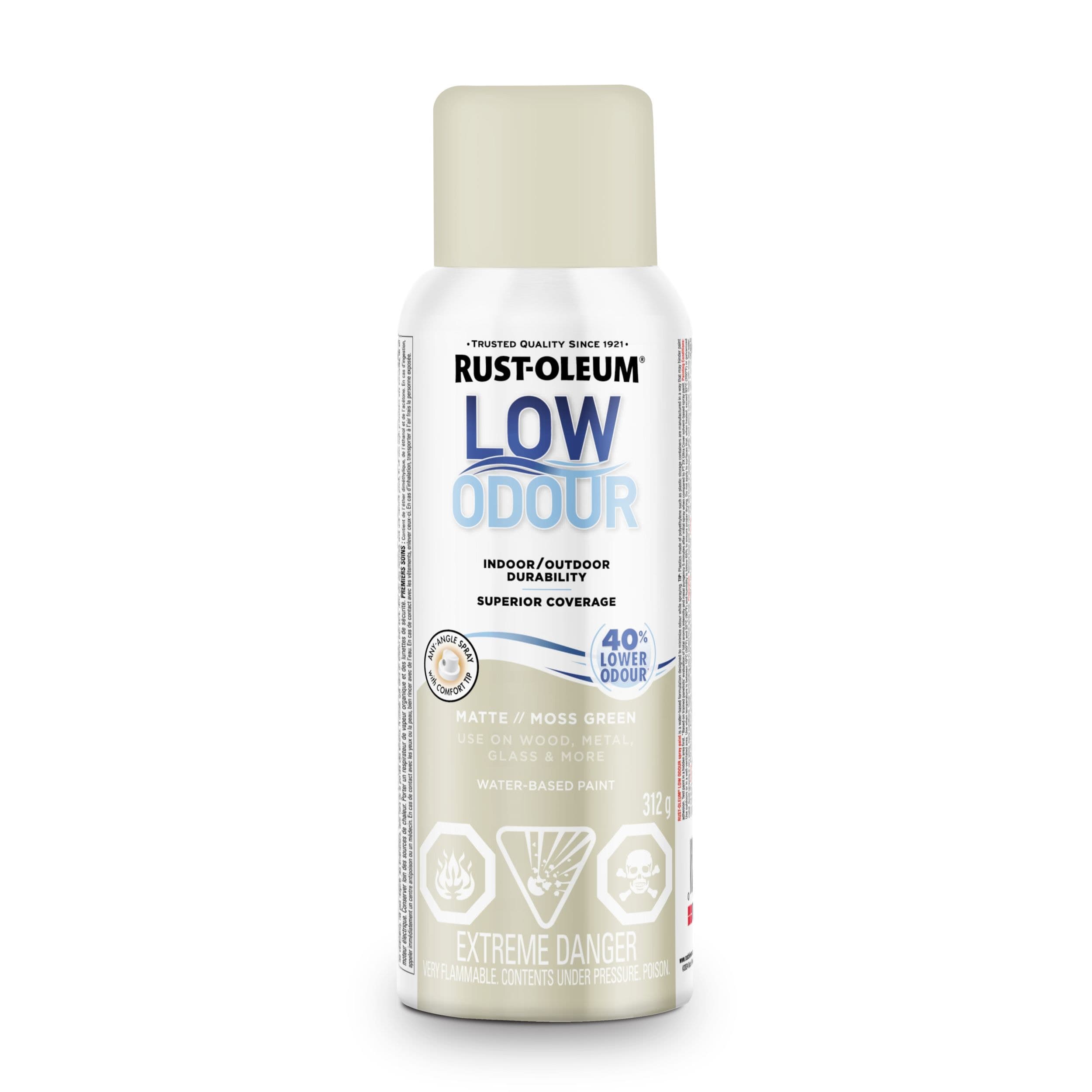 Rust-Oleum Low Odour Water-Based Paint Spray Aerosol, Matte, Moss Green, 312-g