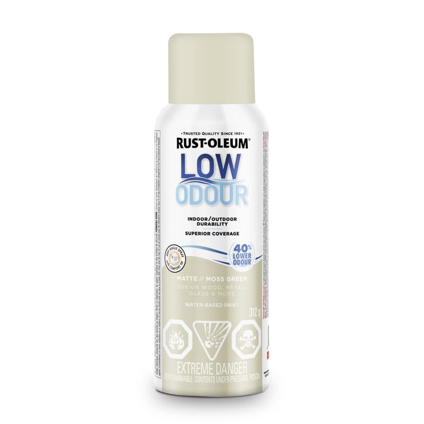 Rust-Oleum Low Odour Water-Based Paint Spray Aerosol, Matte, Moss Green, 312-g