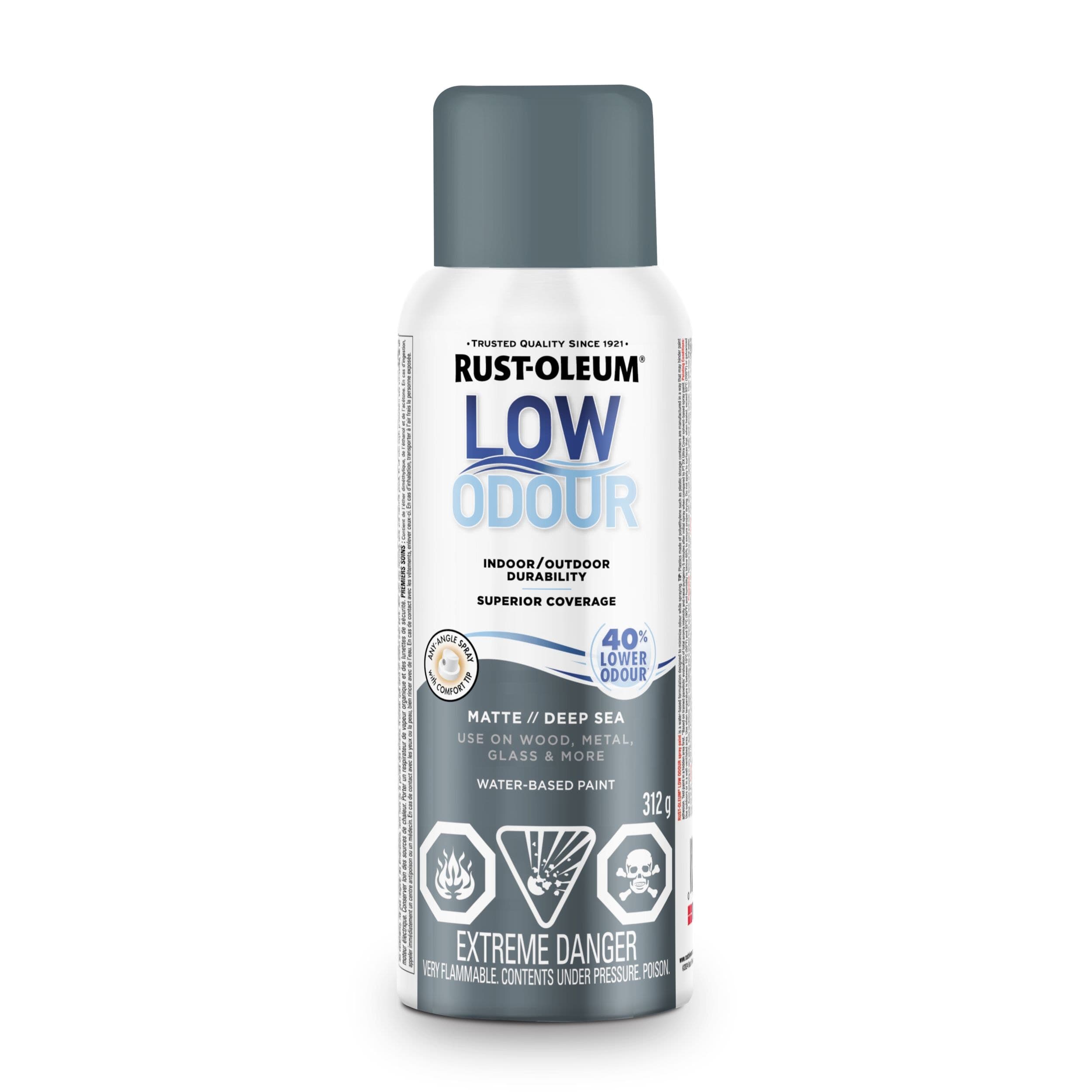 Rust-Oleum Low Odour Water-Based Paint Spray Aerosol, Matte, Deep Sea, 312-g