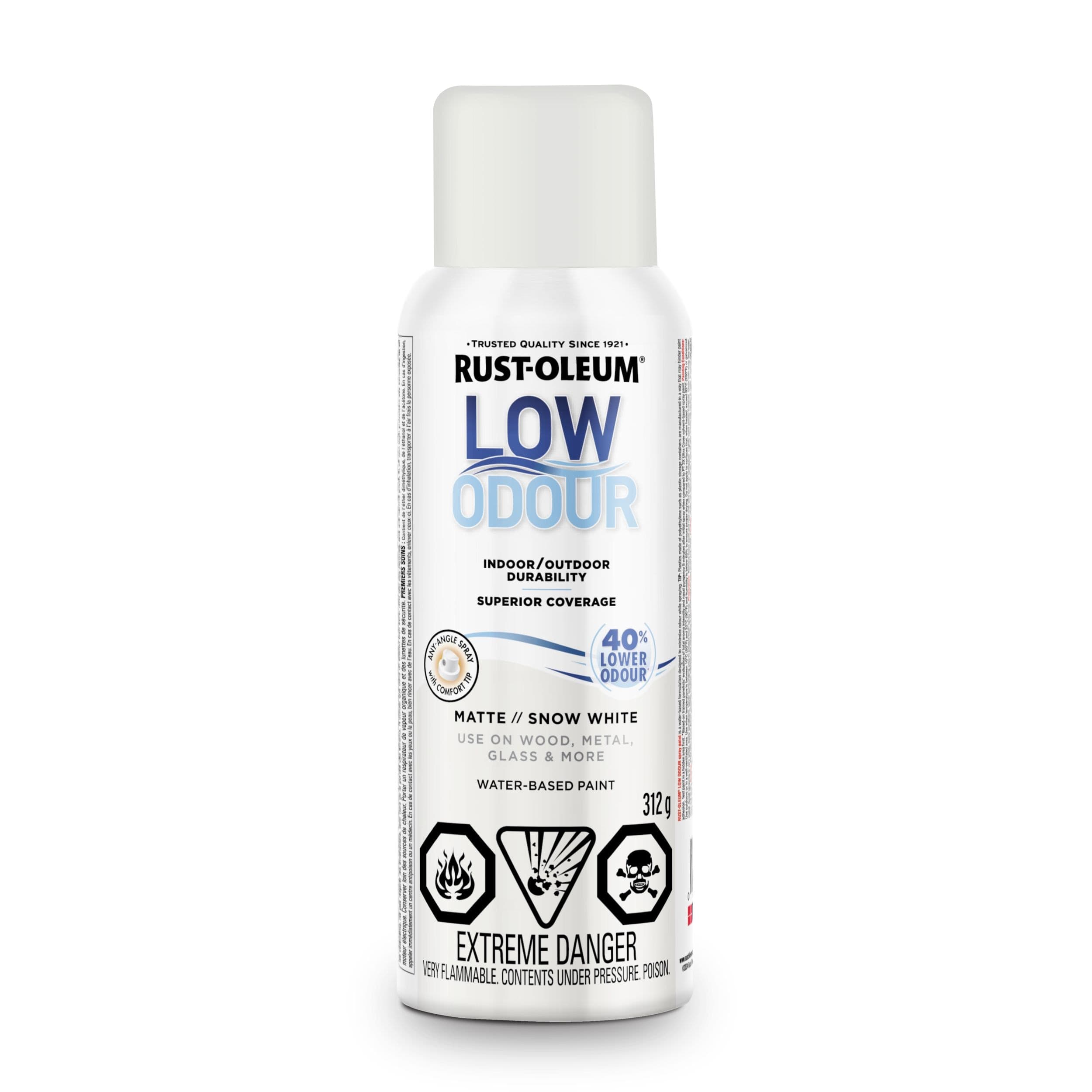 Rust-Oleum Low Odour Water-Based Paint Spray Aerosol, Matte, Snow White, 312-g