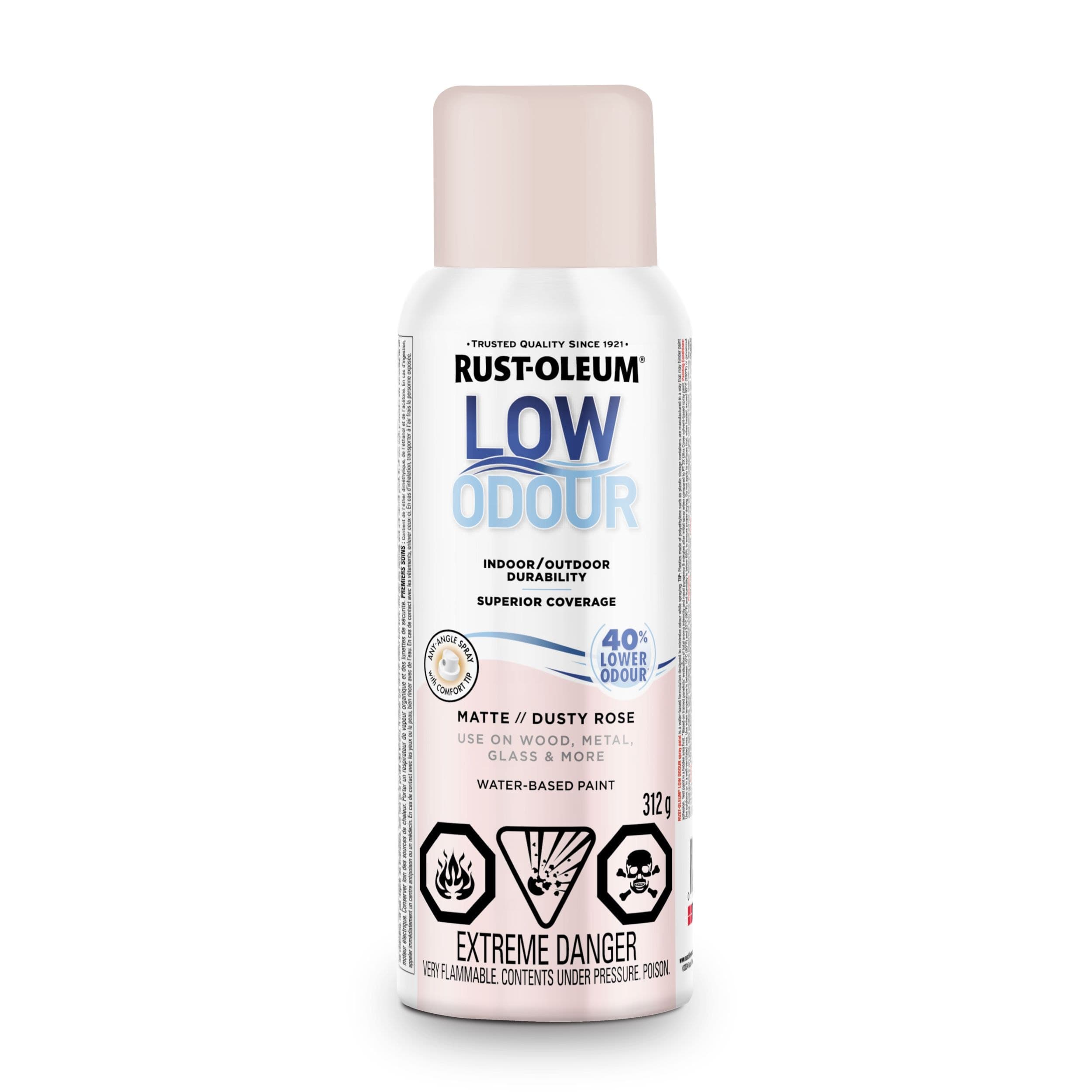 Rust-Oleum Low Odour Water-Based Paint Spray Aerosol, Matte, Dusty Rose, 312-g