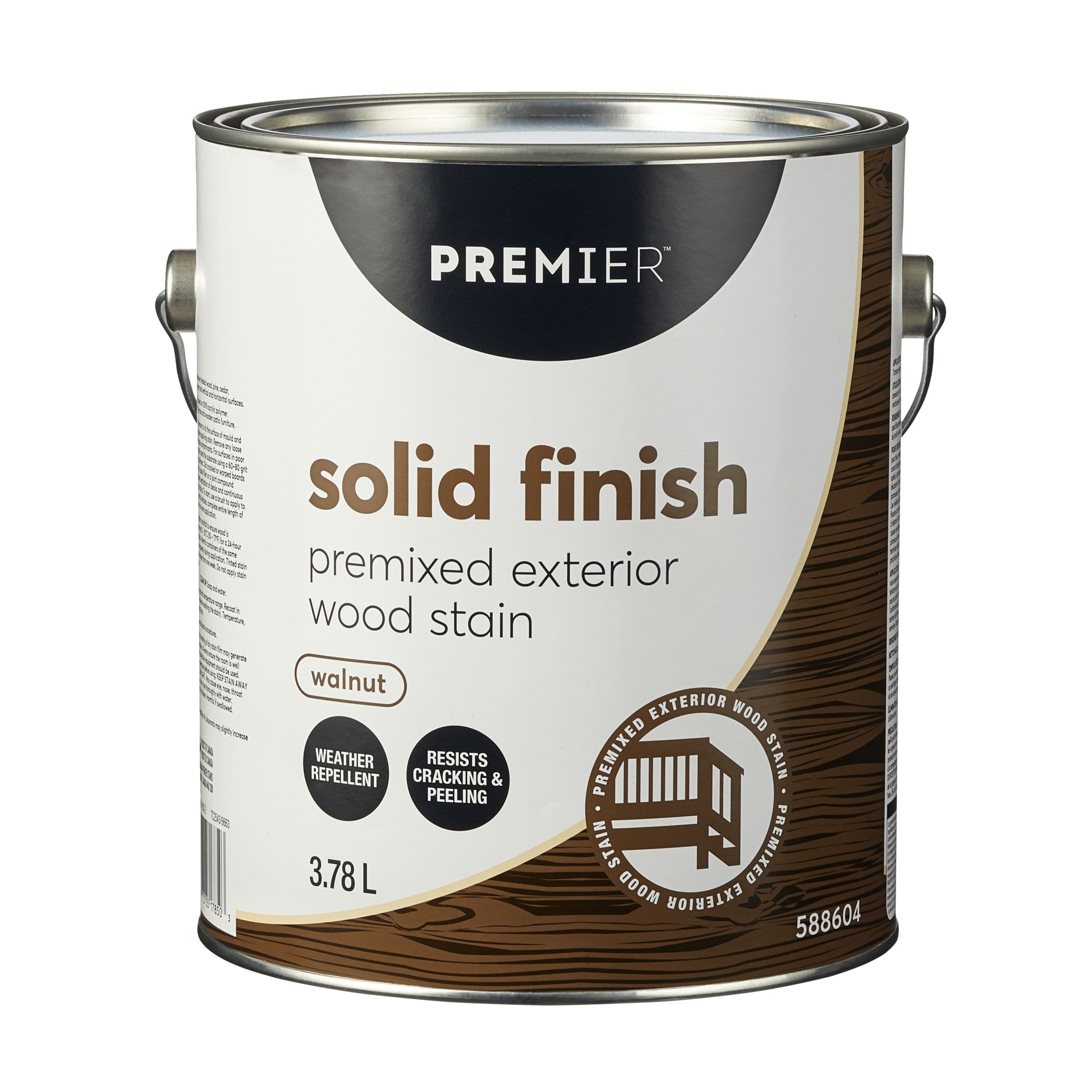 Premier Premixed Exterior Wood Stain, Solid, Walnut, 3.78-L/1-Gallon