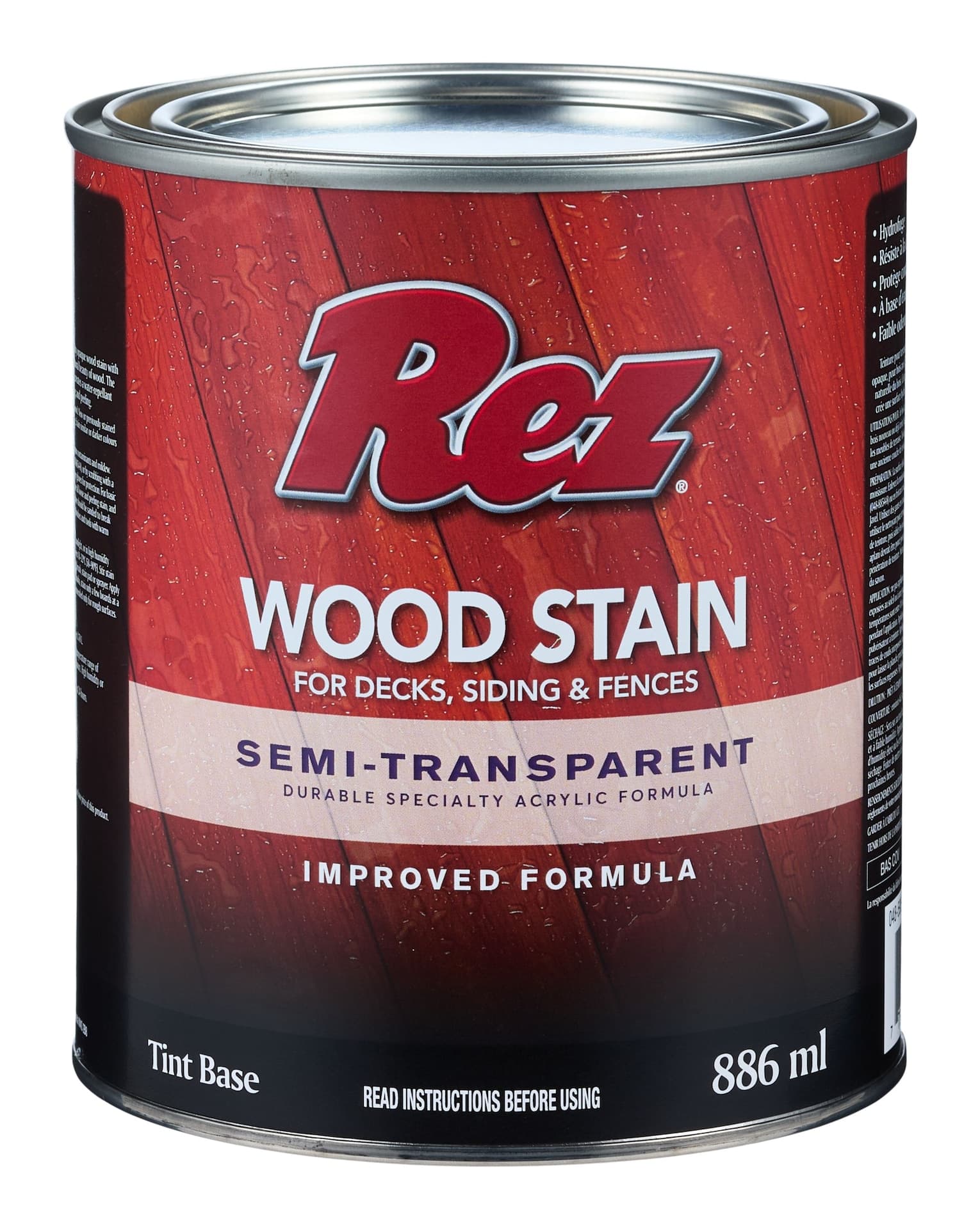 REZ Durable Oil/Water-Based Wood Stain For Decks, Siding & Fences, Semi-Transparent, Tint Base, 886-mL/0.95-qt
