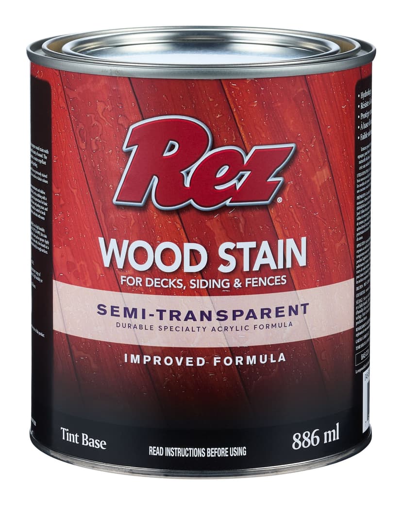 REZ Durable Oil/Water-Based Wood Stain For Decks, Siding & Fences, Semi-Transparent, Tint Base, 886-mL/0.95-qt