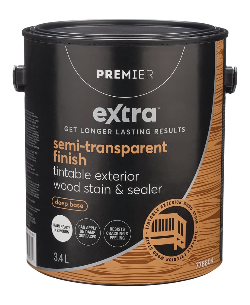 Premier Extra Exterior Semi-Transparent Stain and Sealer, Deep Tint Base, 3.4-L