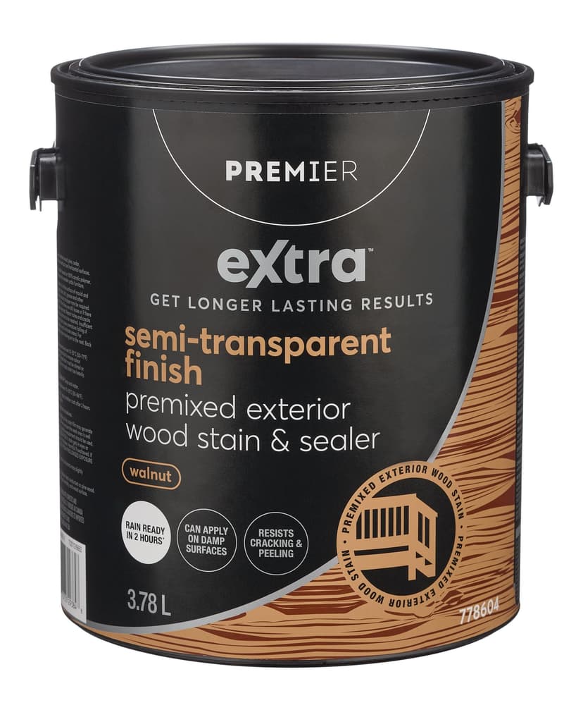 Premier Extra Exterior Semi-Transparent Stain and Sealer, Pre-Tinted, Walnut, 3.78-L