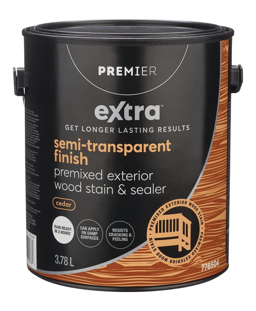 Premier Extra Exterior Semi-Transparent Stain and Sealer, Pre-tinted, Cedar, 3.78-L