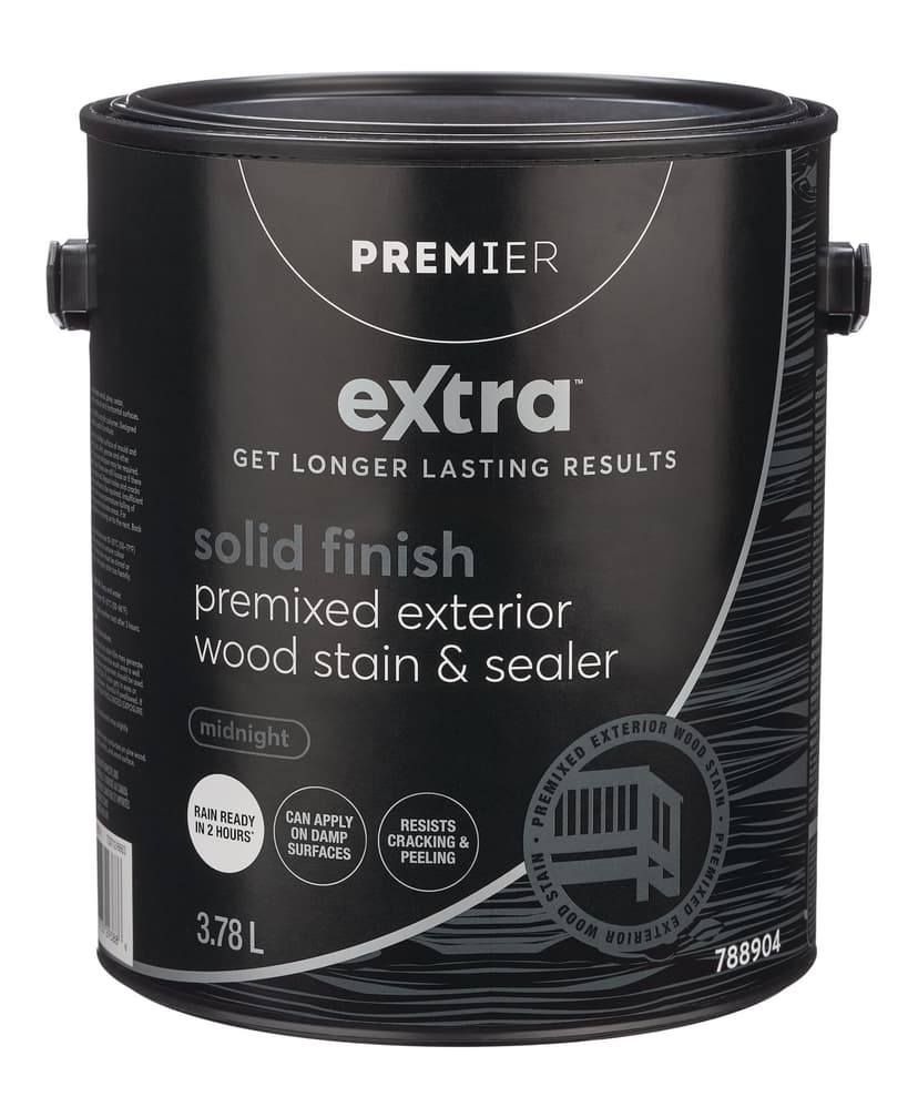 Premier Extra Exterior Solid Stain and Sealer, Pre-tinted, Midnight, 3.78-L
