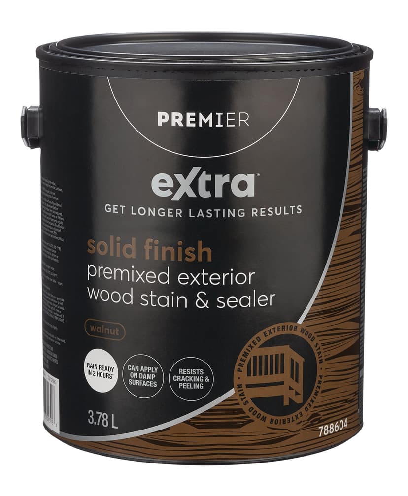 Premier Extra Exterior Solid Stain and Sealer, Pre-tinted, Walnut, 3.78-L