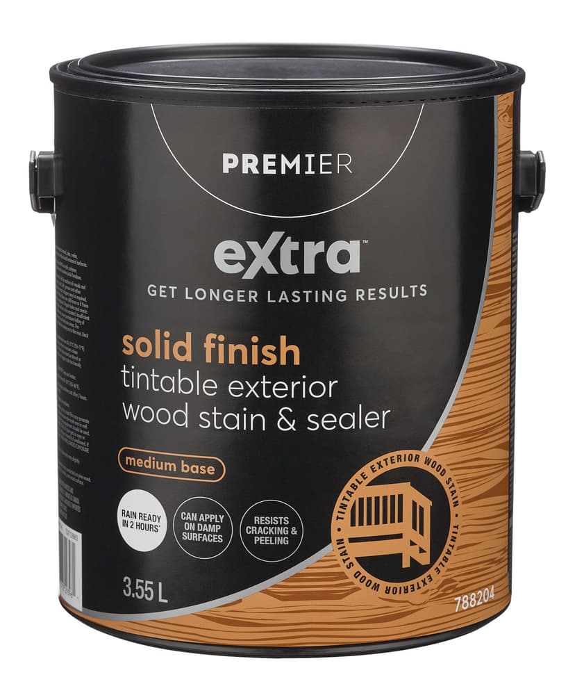 Premier Extra Exterior Solid Stain and Sealer, Medium Accent Tint Base, 3.55-L