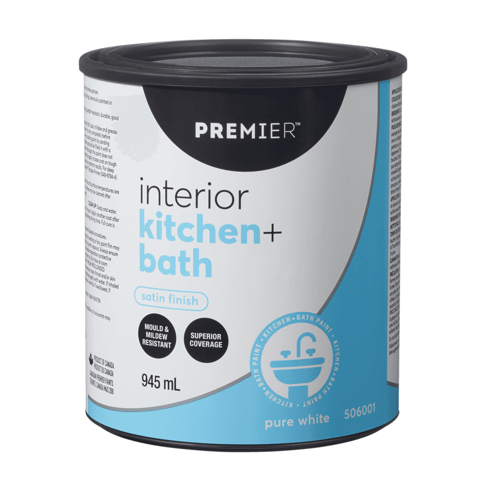 Premier Interior Kitchen & Bathroom Paint, Superior Coverage, Satin, Quart