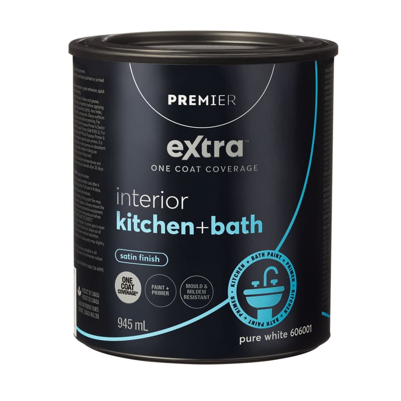 Premier Extra Interior Kitchen & Bathroom Paint & Primer, One Coat Coverage, Satin, Quart