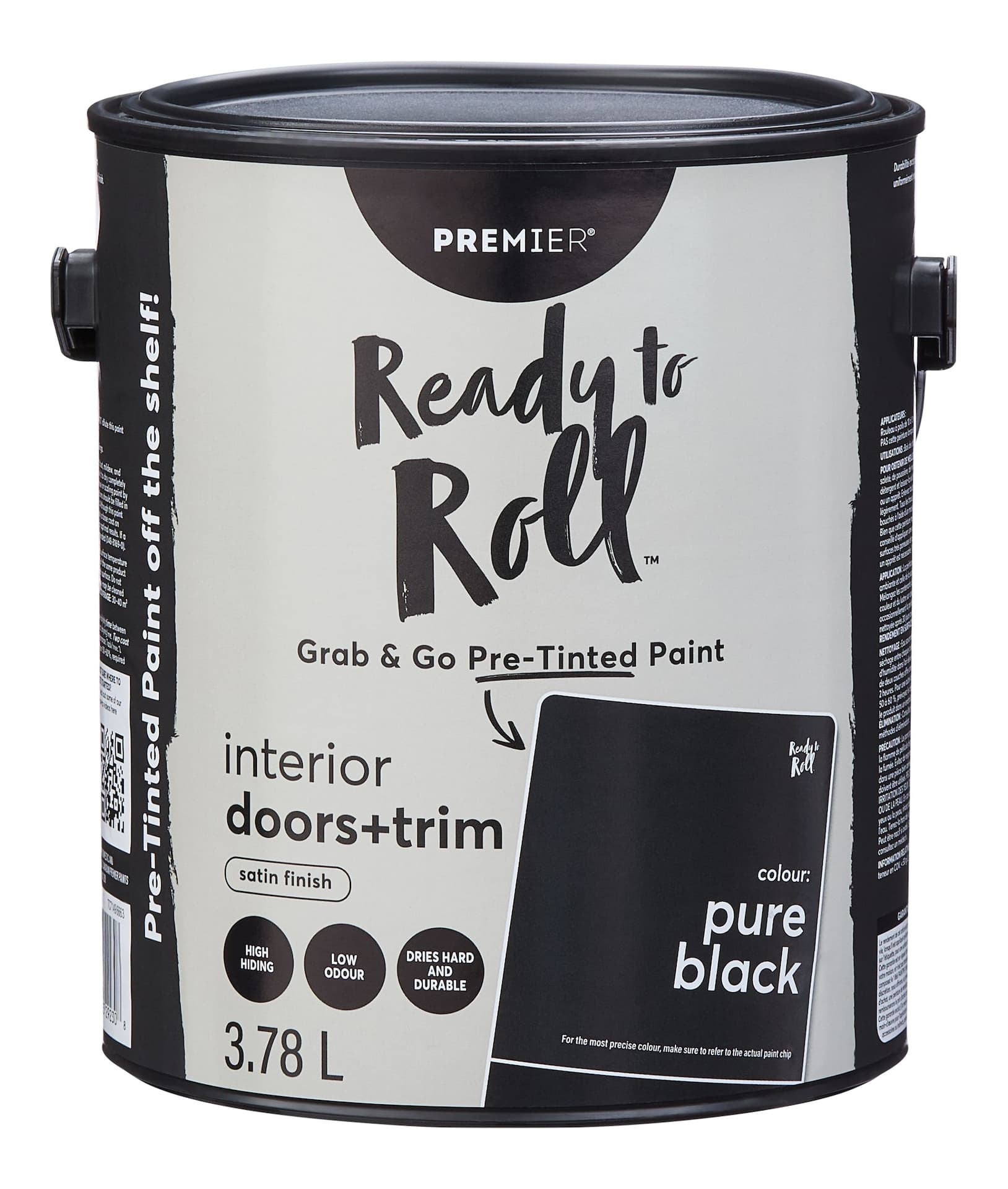 Premier Ready To Roll Doors/Trim Paint, Satin, Pure Black, 3.78-L