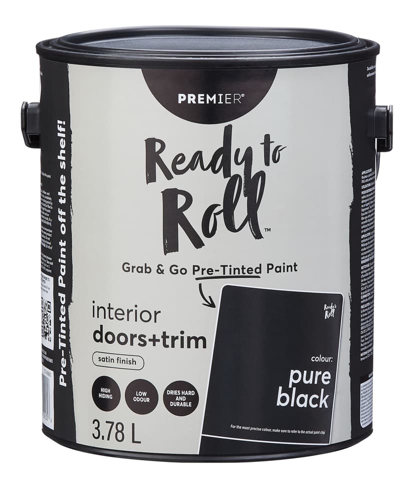 Premier Ready To Roll Doors/Trim Paint, Satin, Pure Black, 3.78-L