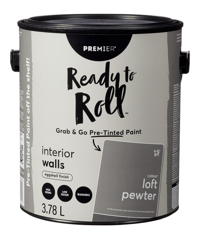 Premier Ready To Roll Interior Wall Paint, Eggshell, Pretinted, Pewter, 3.78-L/1-Gallon