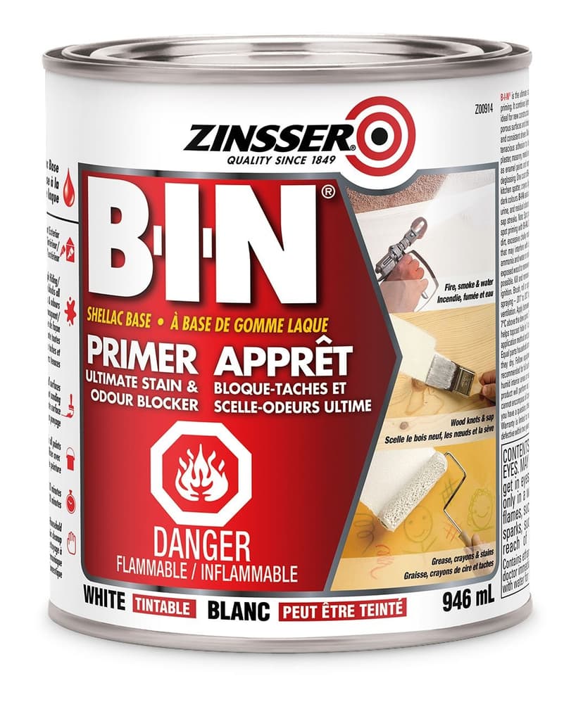 Zinsser BIN Shellac Base Primer - Sealer & Stain Killer, 946-mL/1-qt