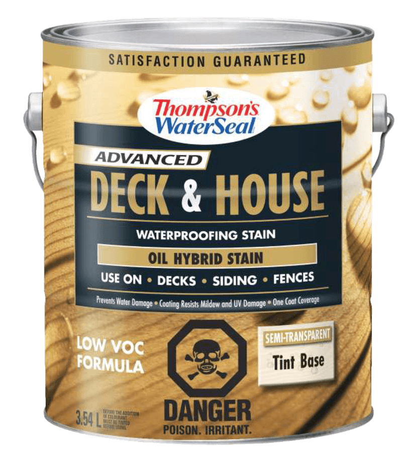 Thompson's® WaterSeal® Deck & House Waterproofing Stain, Semi-Transparent Tint Base, Oil Hybrid Stain, 3.54-L