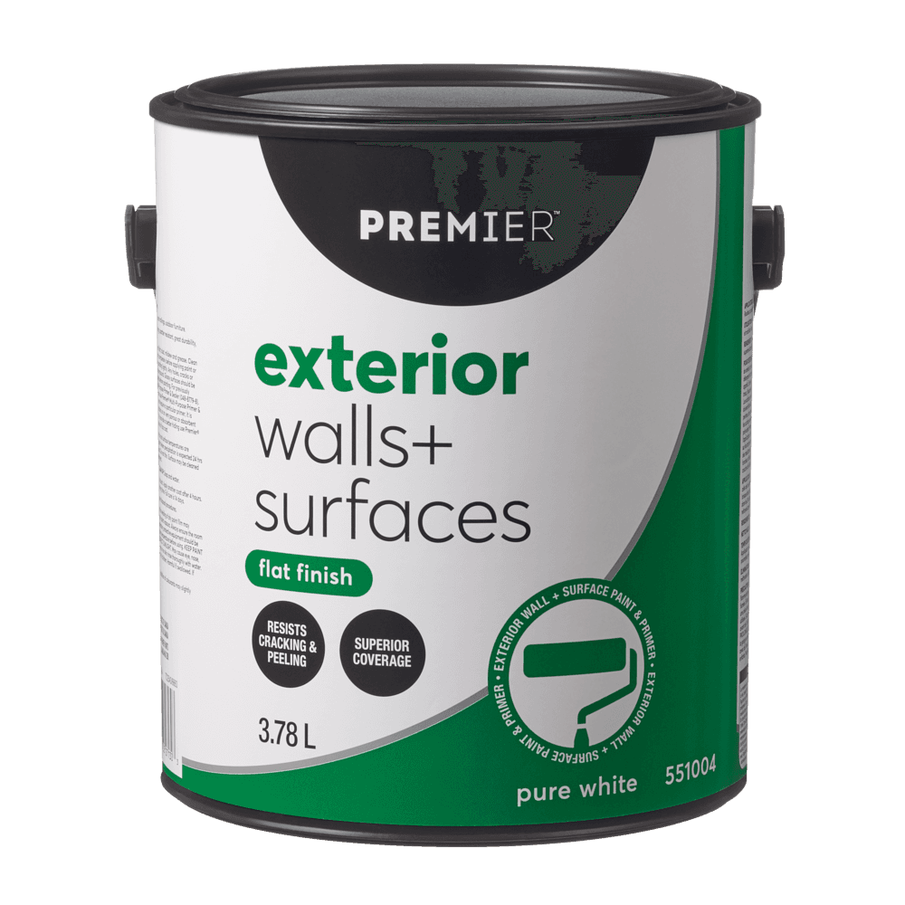 Premier Exterior Walls & Surfaces Paint & Primer, Flat Finish, Pure White, 3.78-L