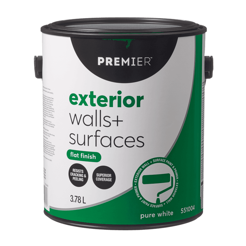 Premier Exterior Walls & Surfaces Paint & Primer, Flat Finish, Pure White, 3.78-L