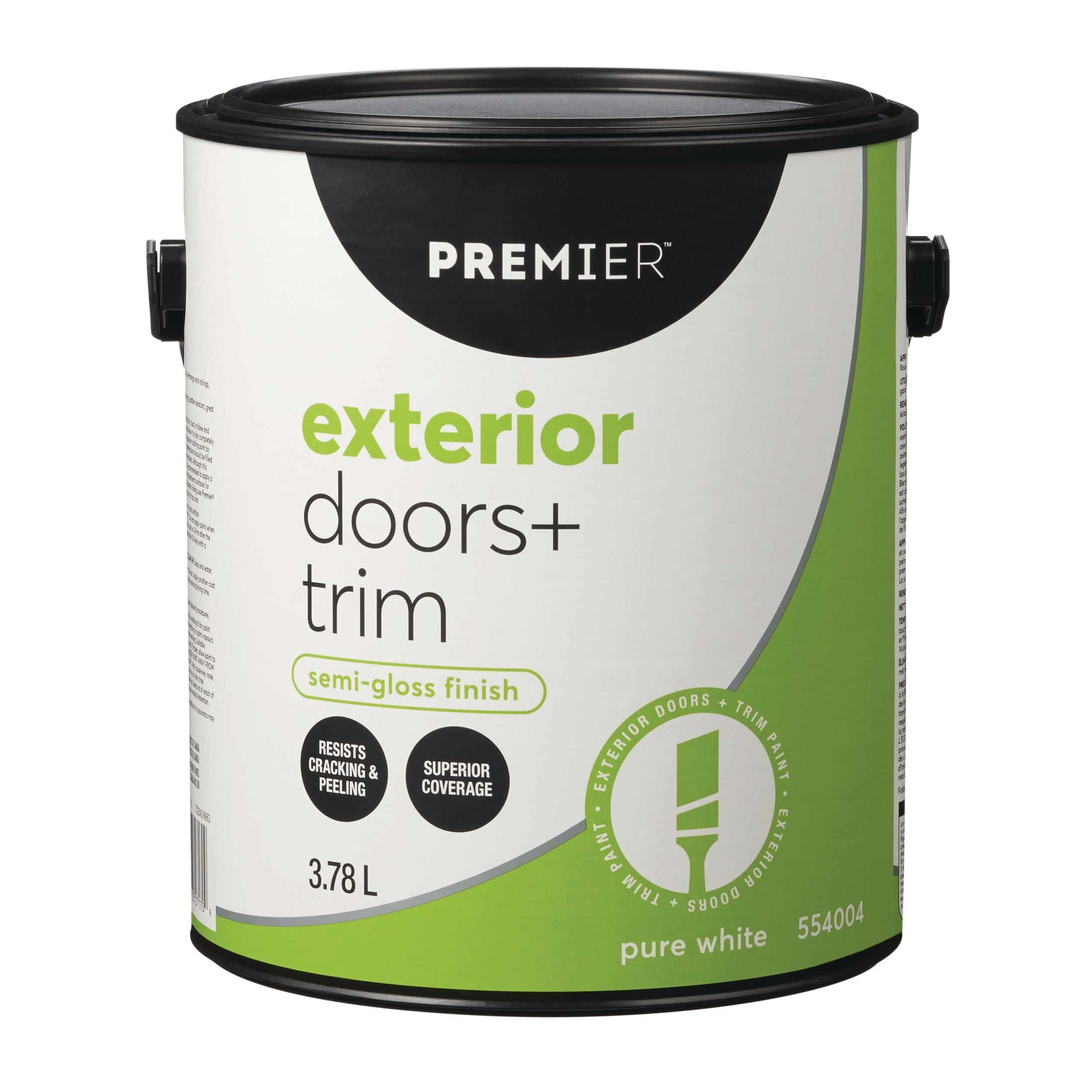 Premier Exterior Doors & Trim Paint, Superior Coverage, Semi-Gloss Finish, Pure White, 3.78-L