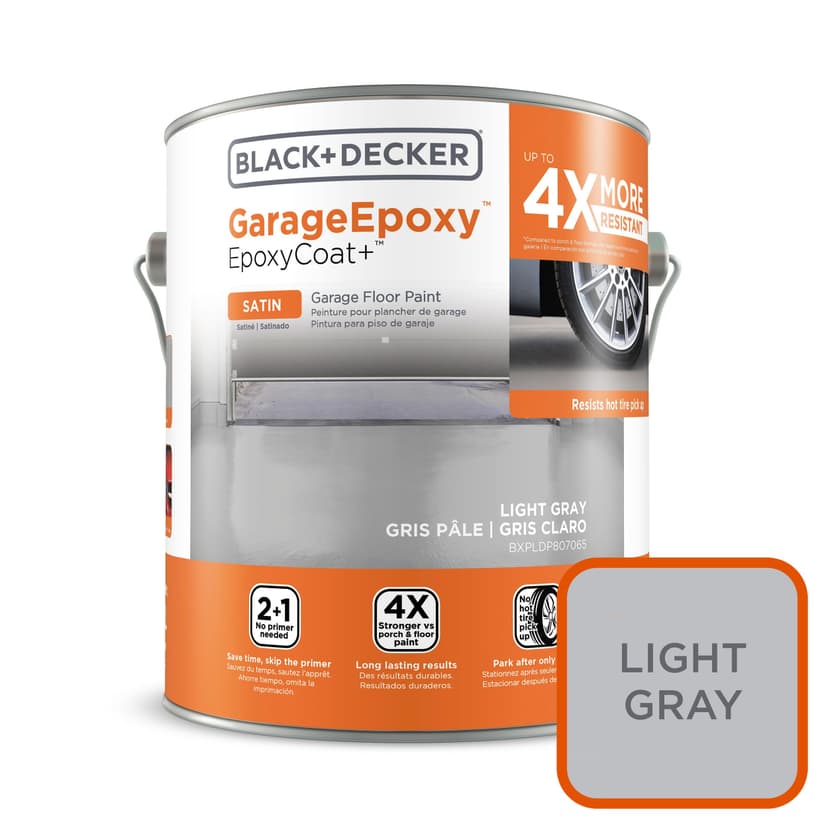 Black & Decker Garage Epoxy™ Garage Floor Coating Paint, Satin, Light Gray, 3.7-L