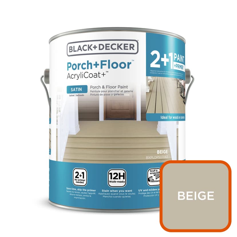 Black & Decker Acrylic Polymer Porch & Floor Coating Paint, All-Weather, Satin, Beige, 3.7-L