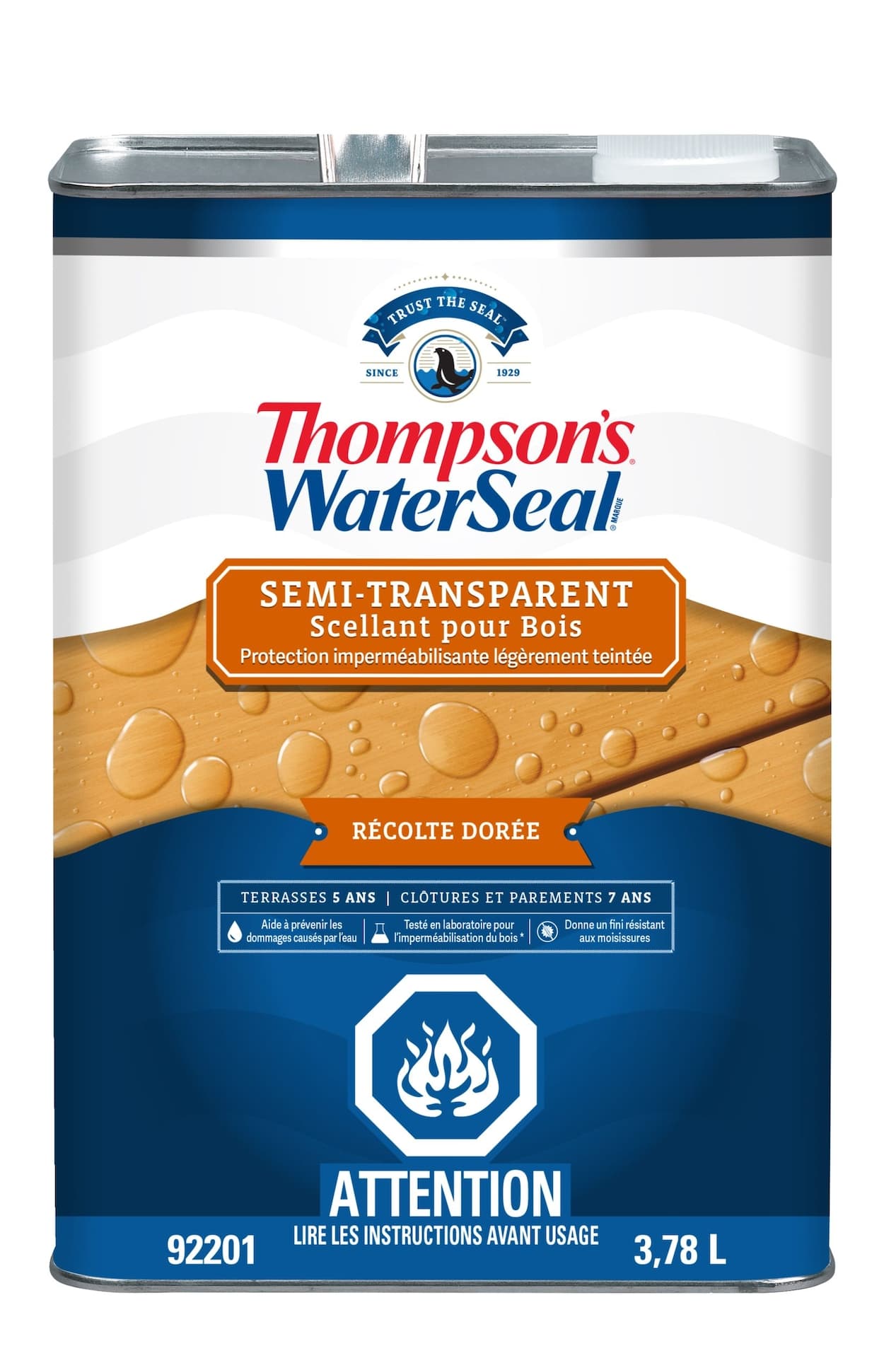 Thompson's WaterSeal® Semi-Transparent Exterior Wood Sealer & Waterproofer, Harvest Gold, 3.78-L/1-Gallon