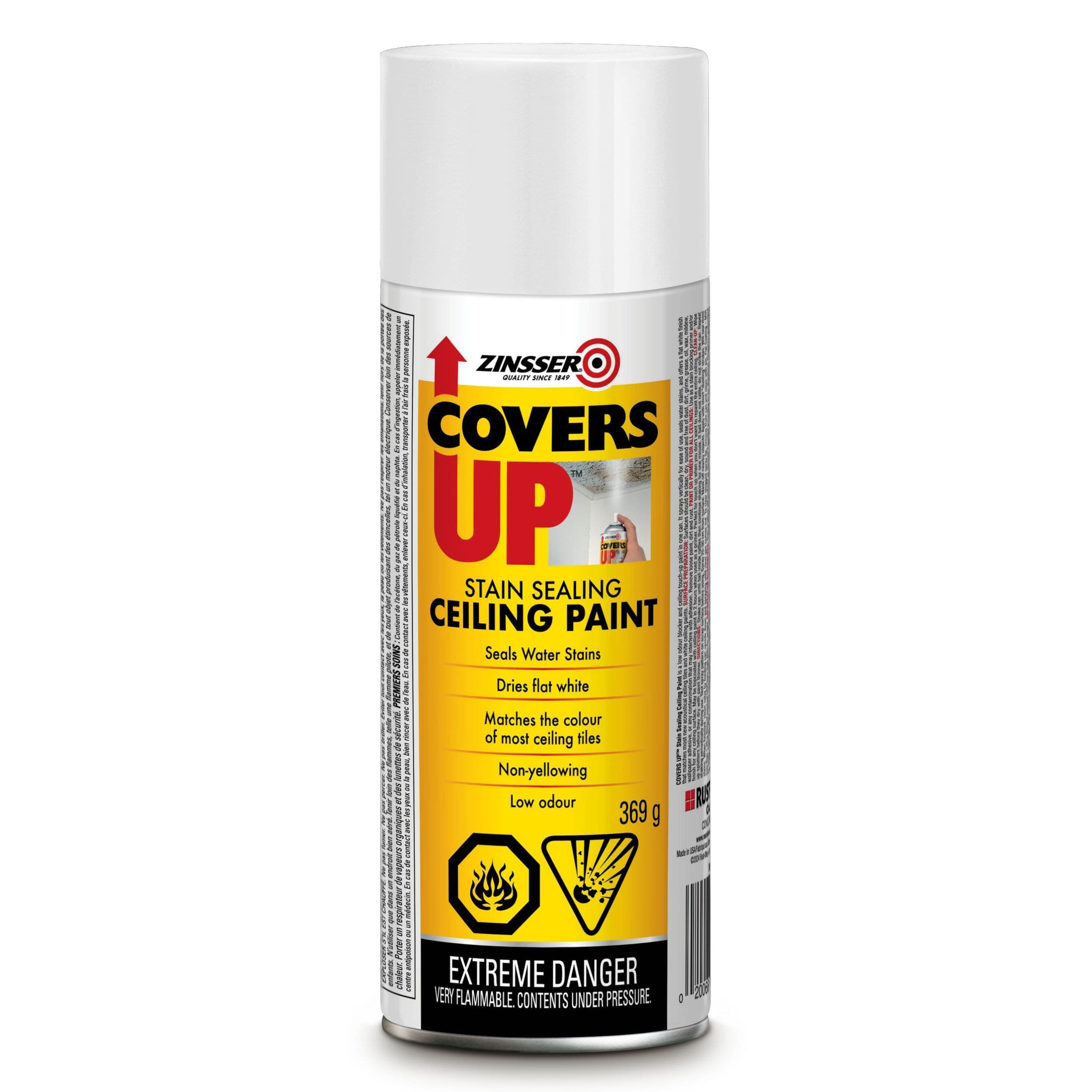 Zinsser Covers Up Stain Sealing Ceiling Paint, Flat White, 369-g