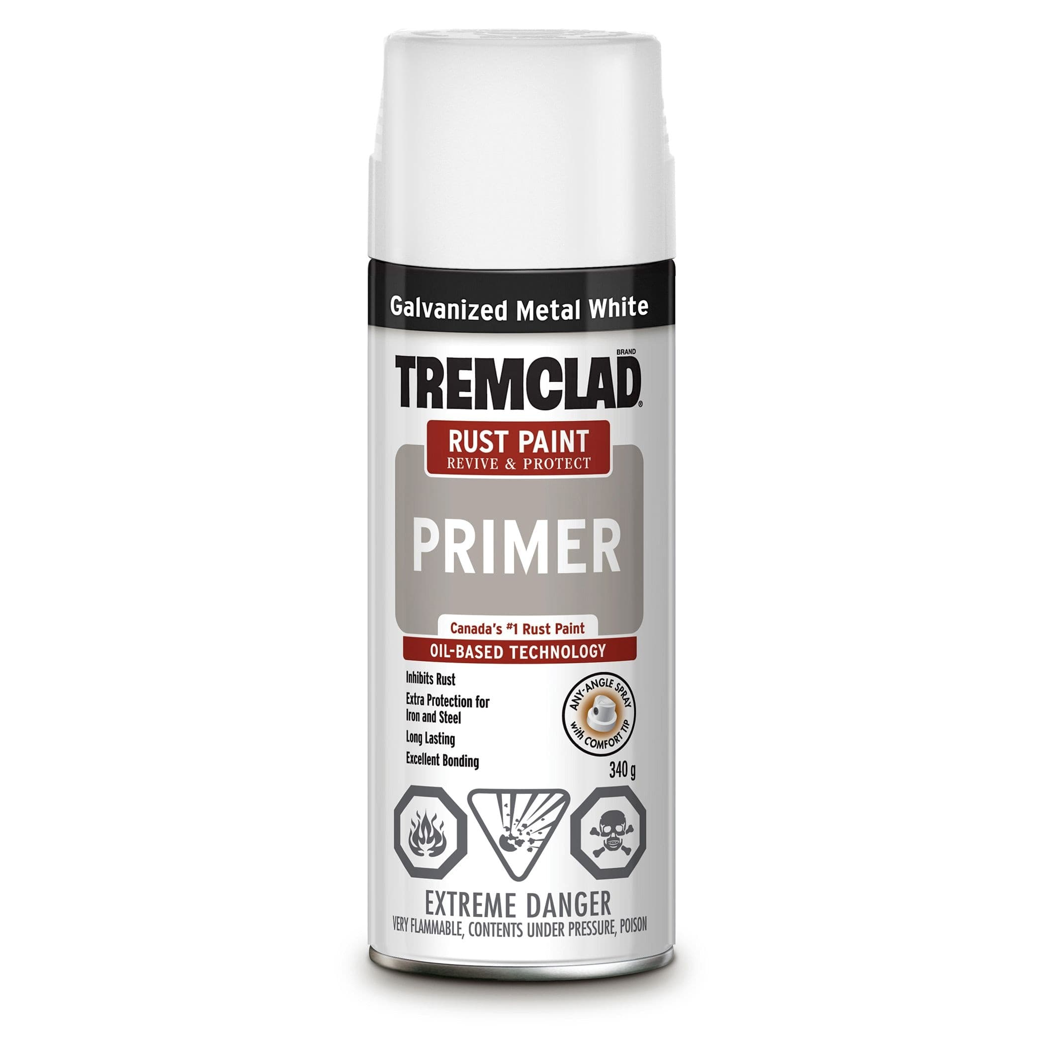 Tremclad® Oil-Based Rust Aerosol Spray Paint Primer, Galvanized Metal White, 340-g