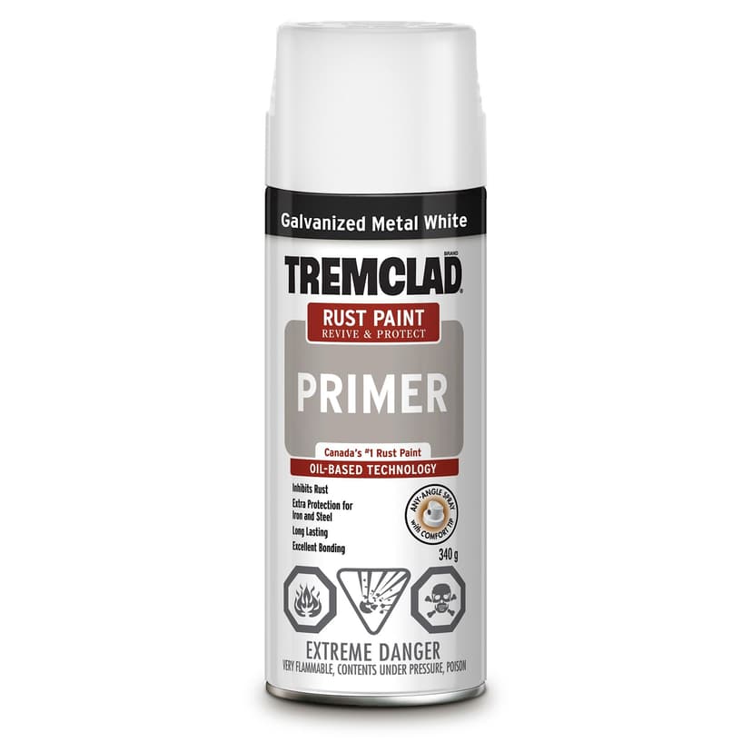 Tremclad® Oil-Based Rust Aerosol Spray Paint Primer, Galvanized Metal White, 340-g