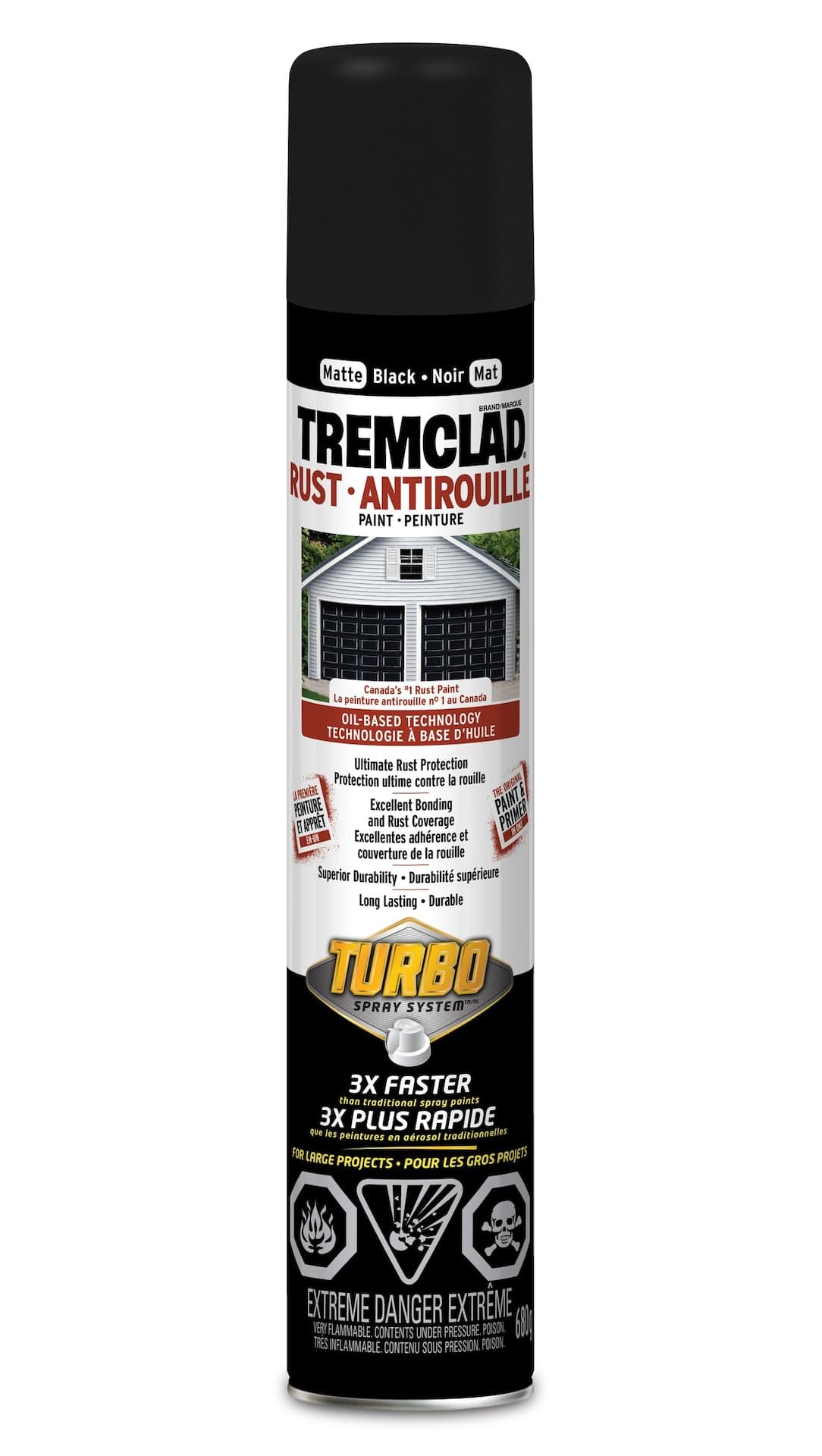 Tremclad Durable Oil-Based Turbo Rust Paint Aerosol, Matte Black, 946-mL/1-qt