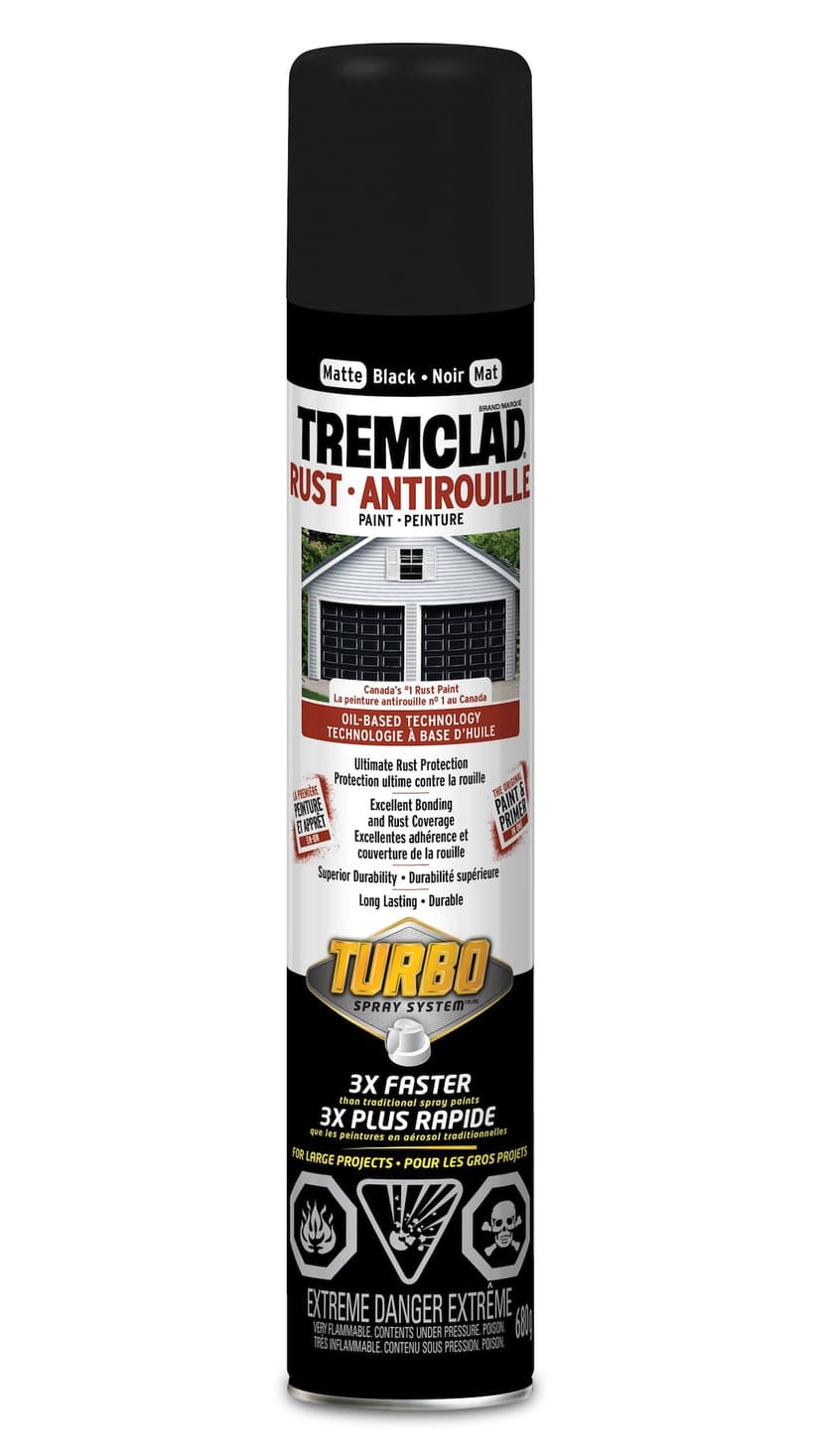 Tremclad Durable Oil-Based Turbo Rust Paint Aerosol, Matte Black, 946-mL/1-qt