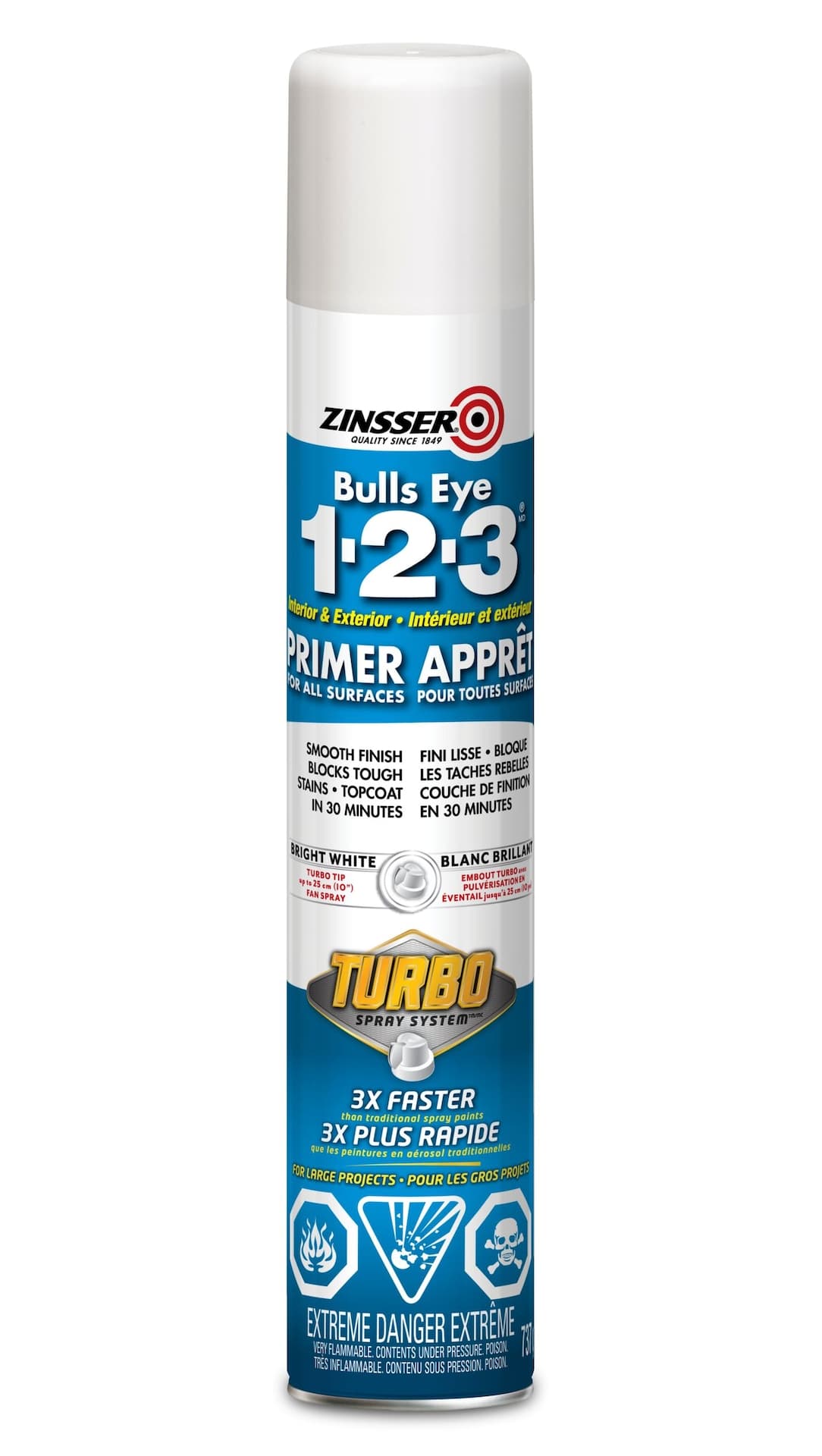 Bullseye 1-2-3® Turbo Specialty Primer Aerosol, Primer For All Surfaces, Bright White, 946-mL/1-qt