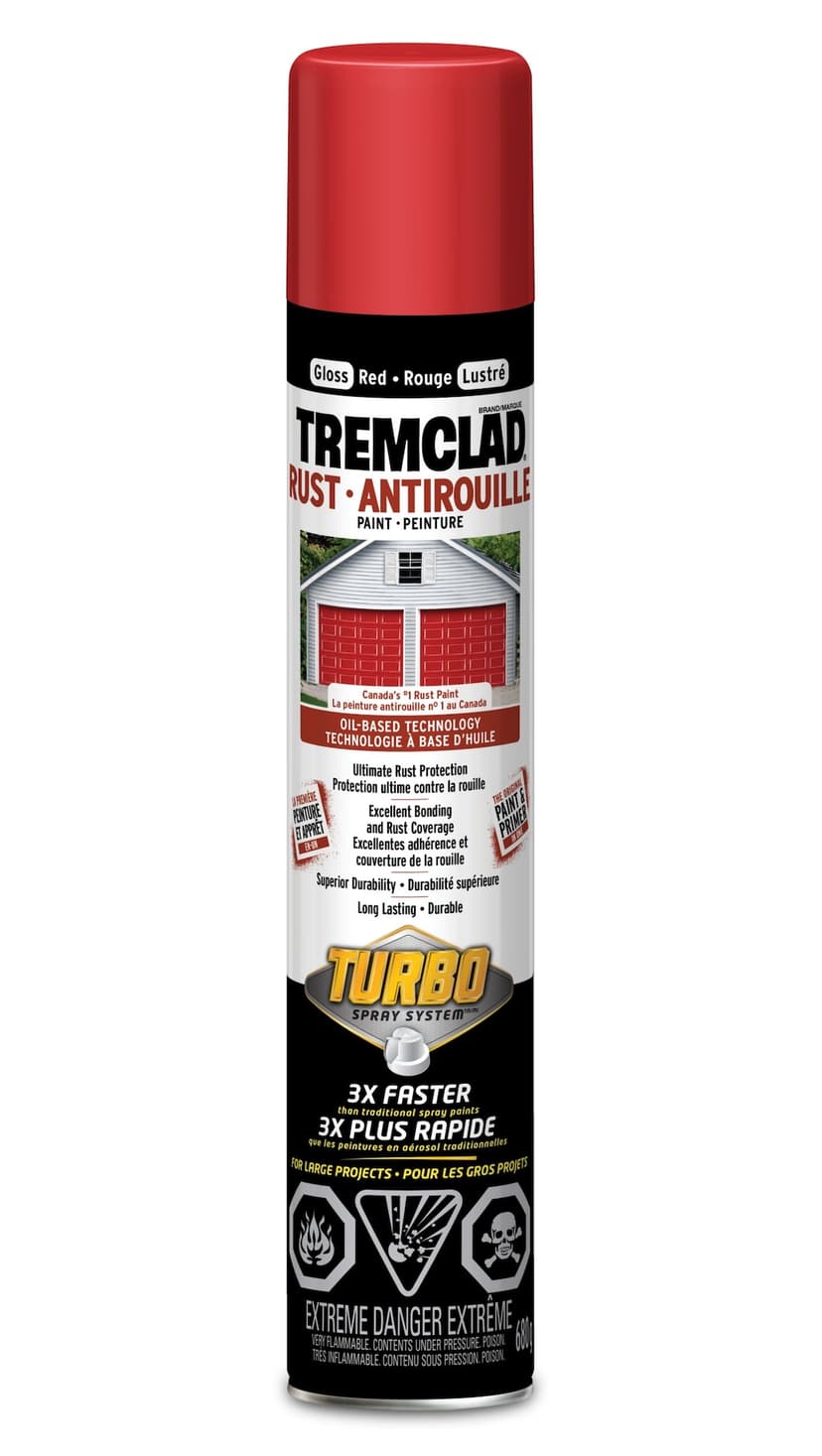 Tremclad Oil-Based Rust Paint Aerosol with Turbo Spray, Red, 680-g