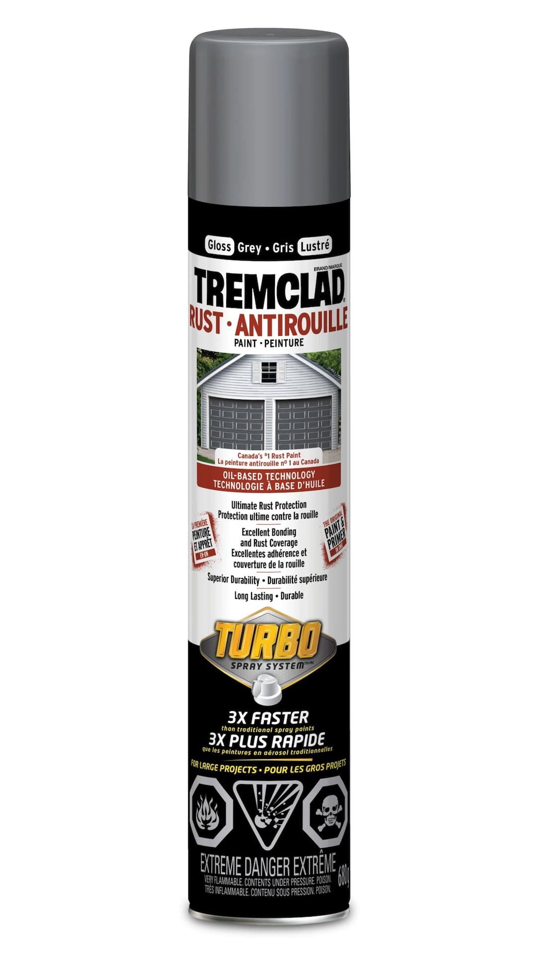 Tremclad Oil-Based Rust Paint Aerosol with Turbo Spray, Grey, 680-g