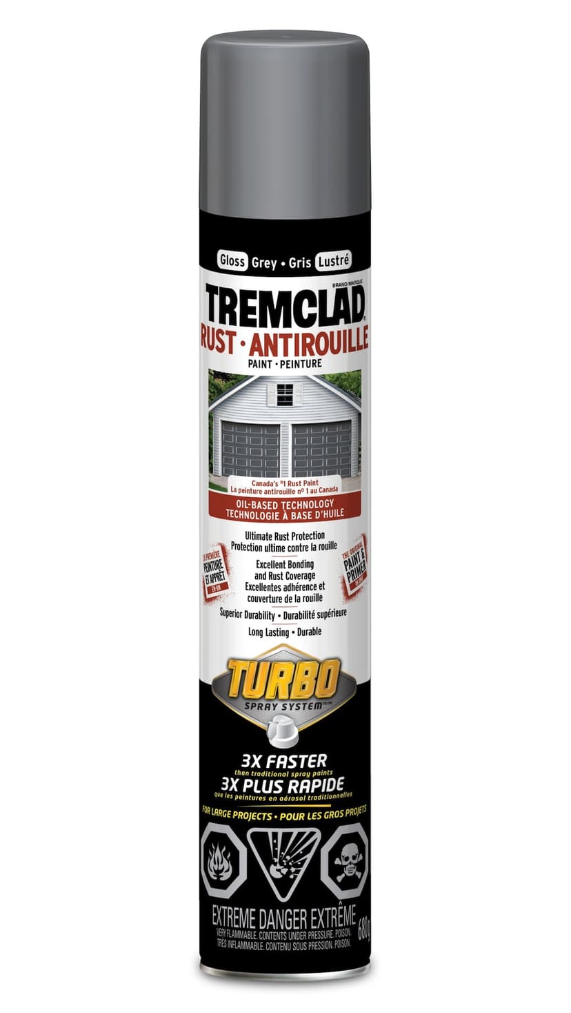 Tremclad Oil-Based Rust Paint Aerosol with Turbo Spray, Grey, 680-g