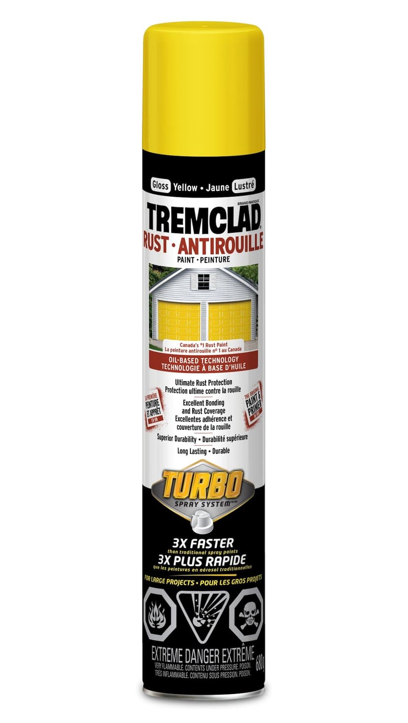 Tremclad Oil-Based Rust Paint Aerosol with Turbo Spray, Yellow, 680-g