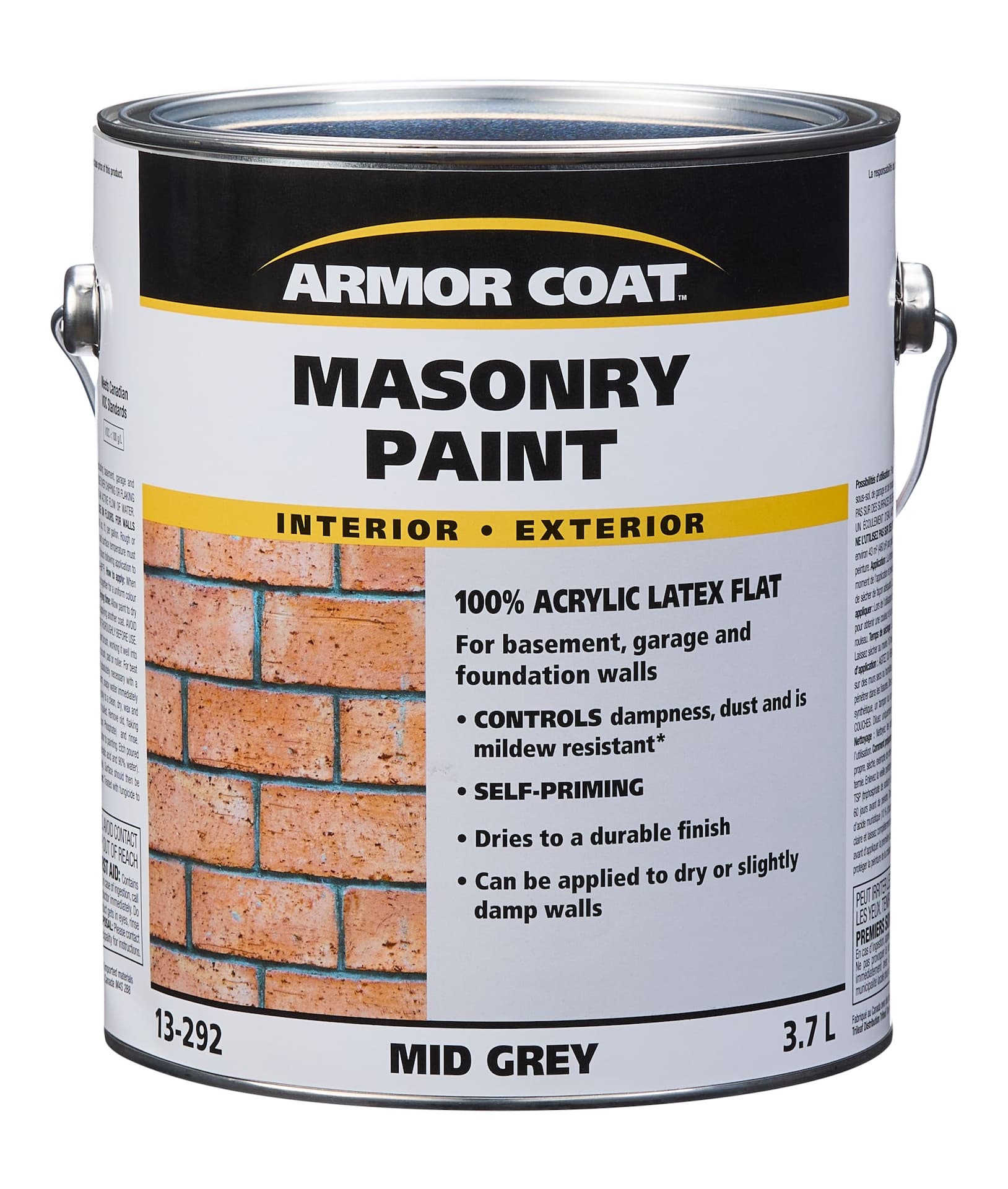 Armor Coat Masonry Paint for Dry/Damp Walls, Mid-Grey, 3.78-L