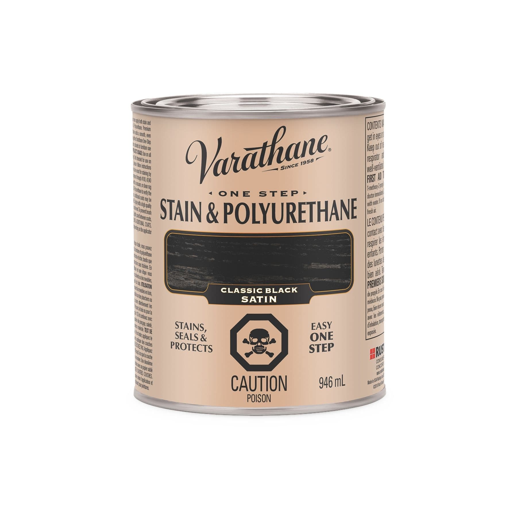 Varathane Stain & Polyurethane, Satin, Classic Black,946-mL